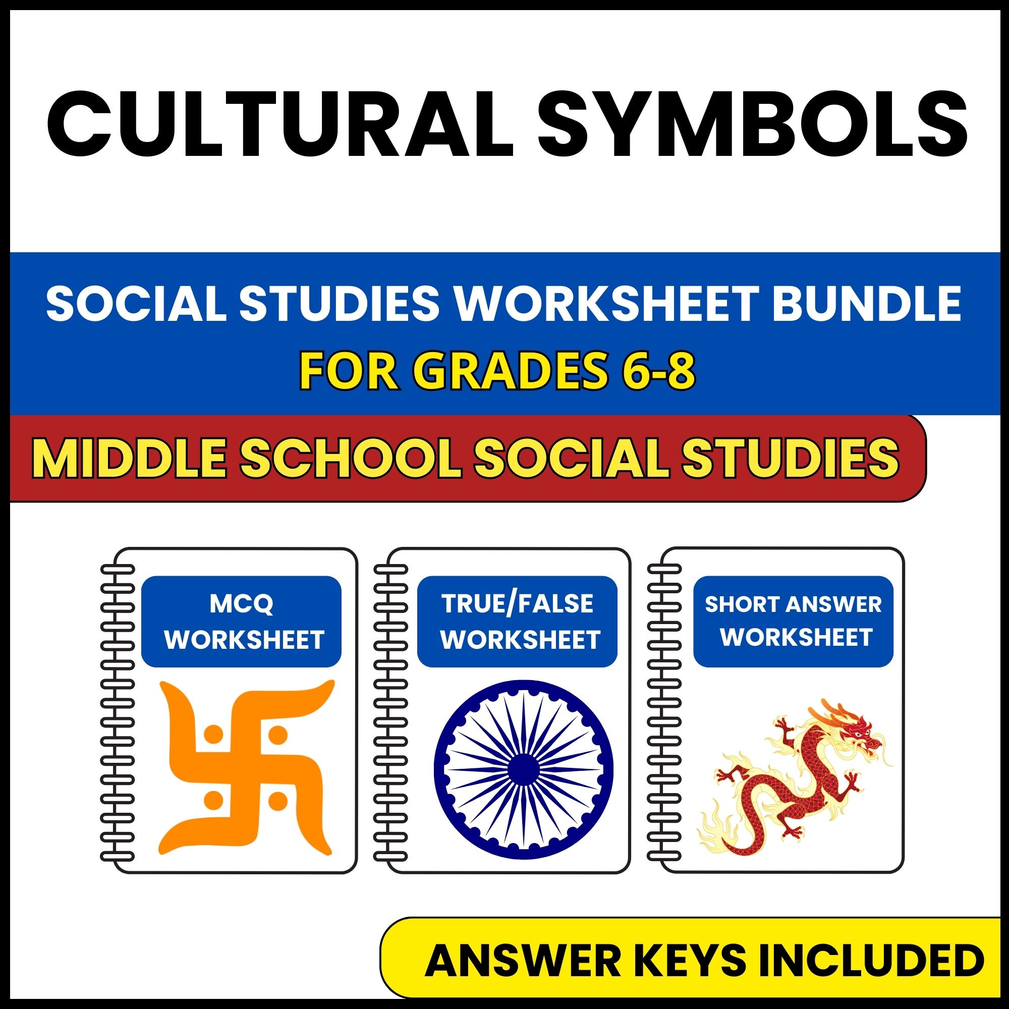 MS Social Studies | Cultural Symbols | 3 Worksheets | Grade 6-8