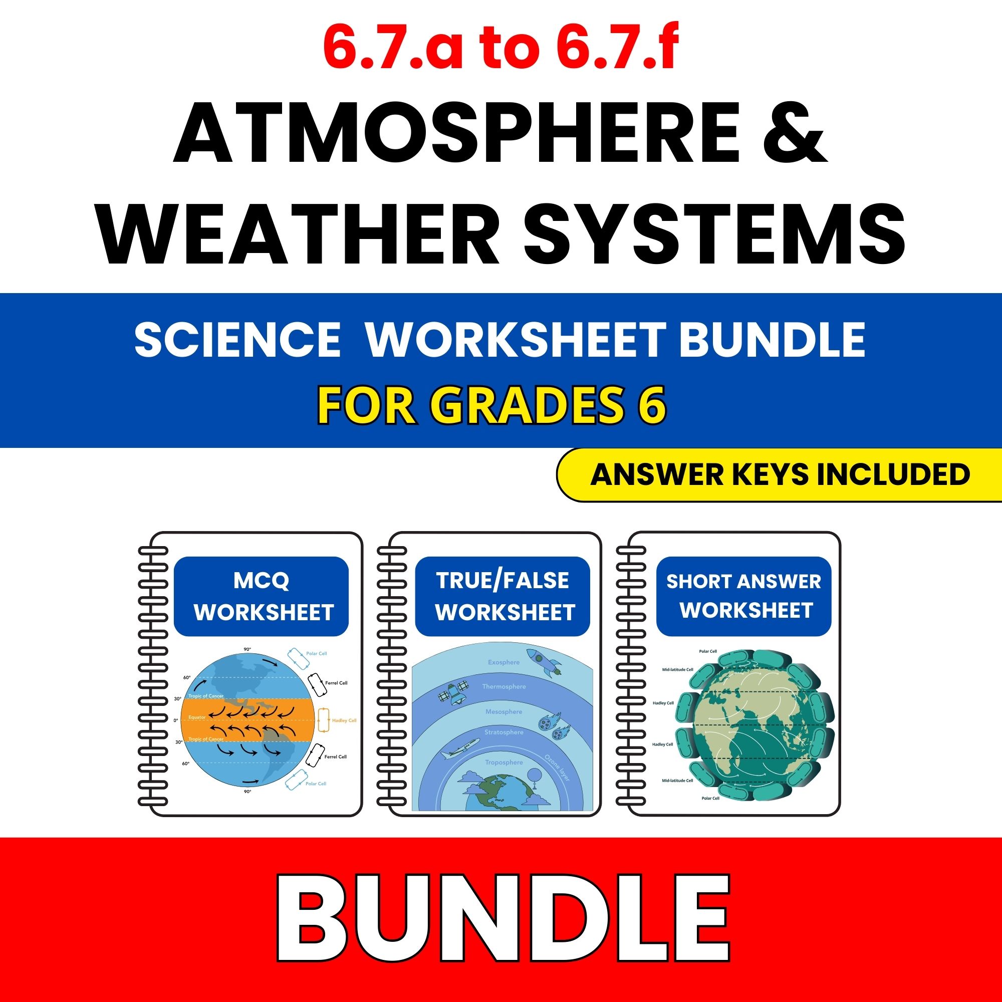 VA SOL Science | Atmosphere and Weather Systems | 45 Worksheets BUNDLE | Grade 6