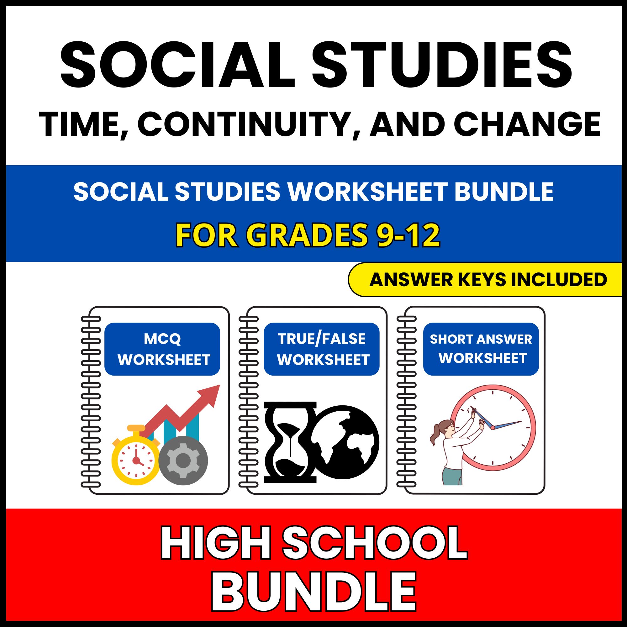HS Social Studies | Time, Continuity, | 60 Worksheets BUNDLE | Grade 9-12