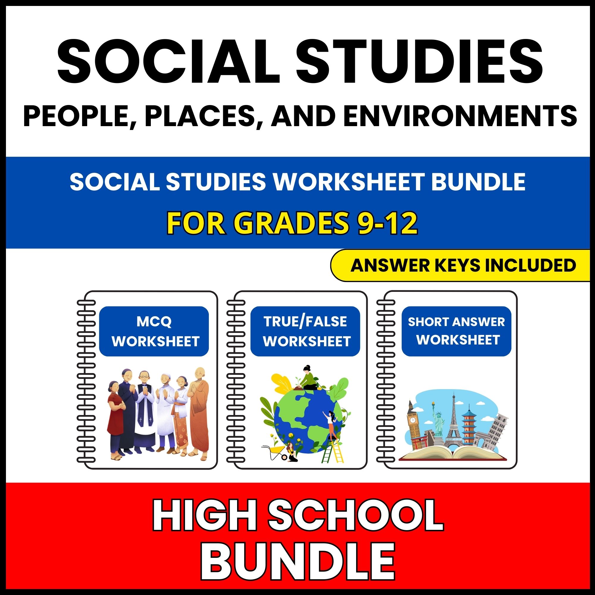 HS Social Studies | People, Places, | 60 Worksheets BUNDLE | Grade 9-12