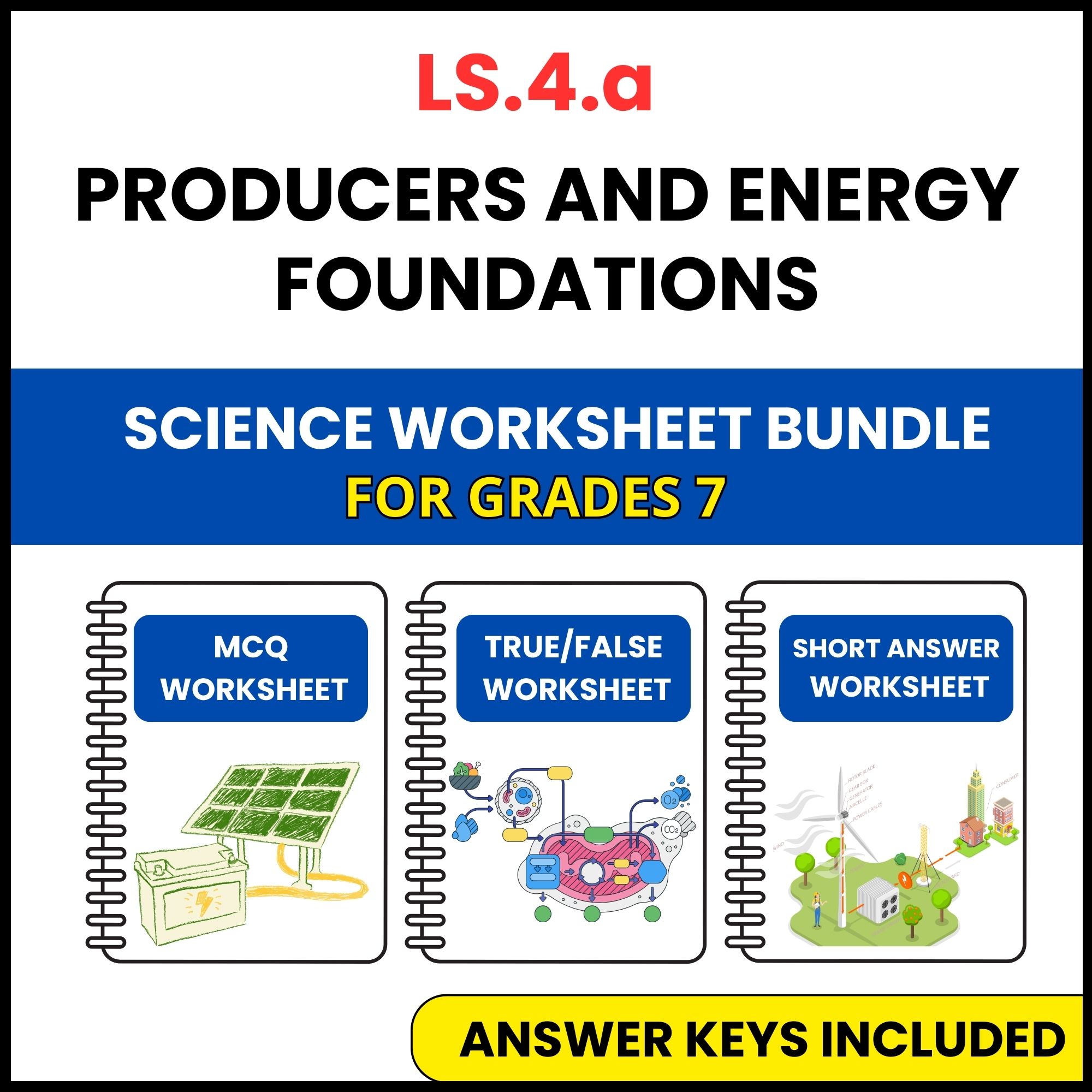 VA SOL Life Science | Producers and Energy Foundations | 3 Worksheets | Grade 7