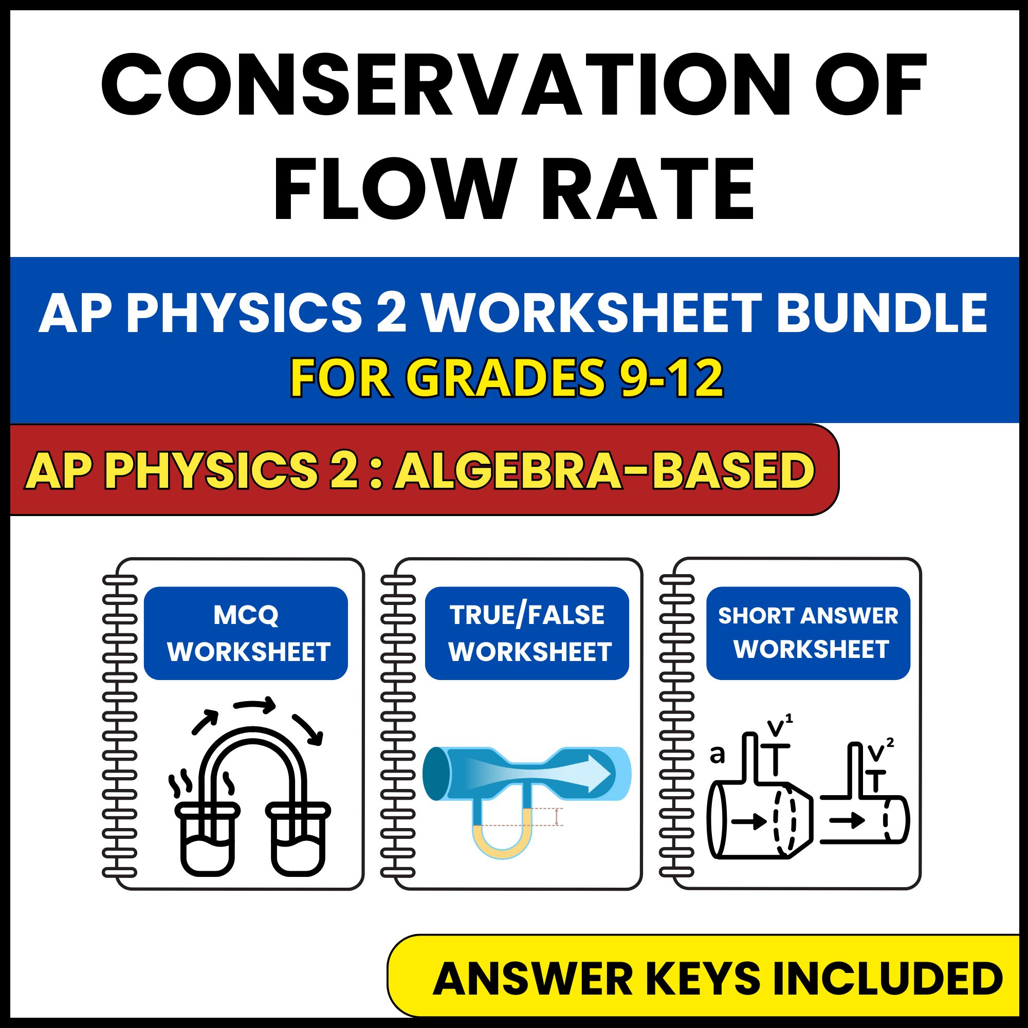 AP Physics 2 | Conservation of Flow Rate | 3 Worksheets | Grade 9-12
