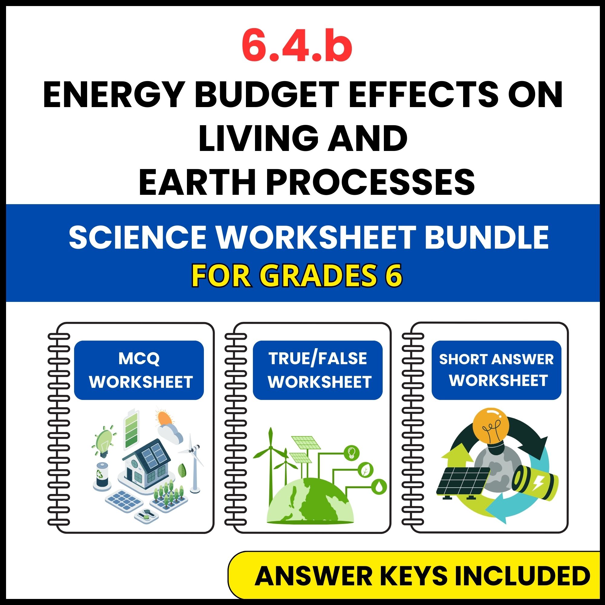 VA SOL Science | Energy Budget Effects on Living | 3 Worksheets | Grade 6