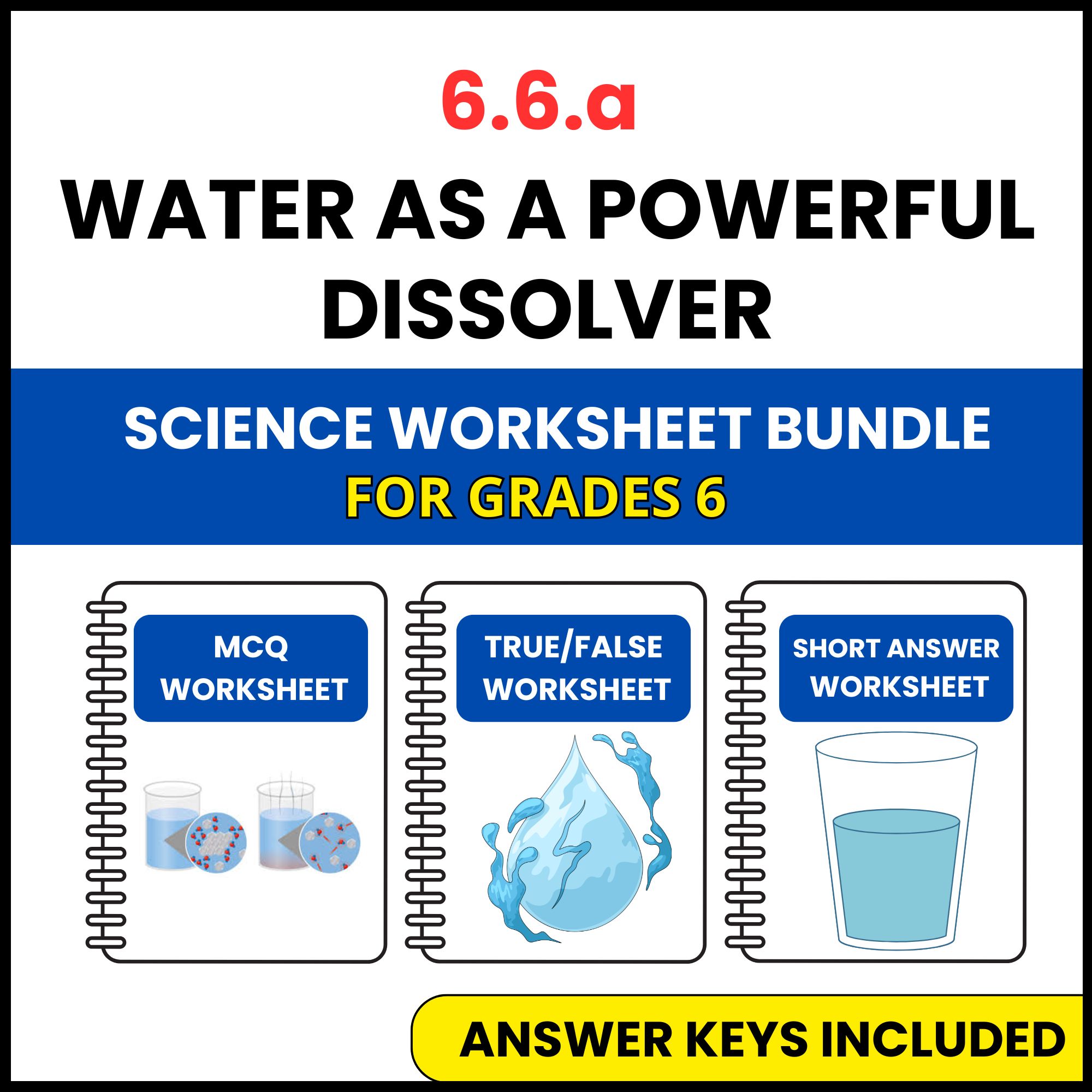 VA SOL Science | Water as a Powerful Dissolver | 3 Worksheets | Grade 6