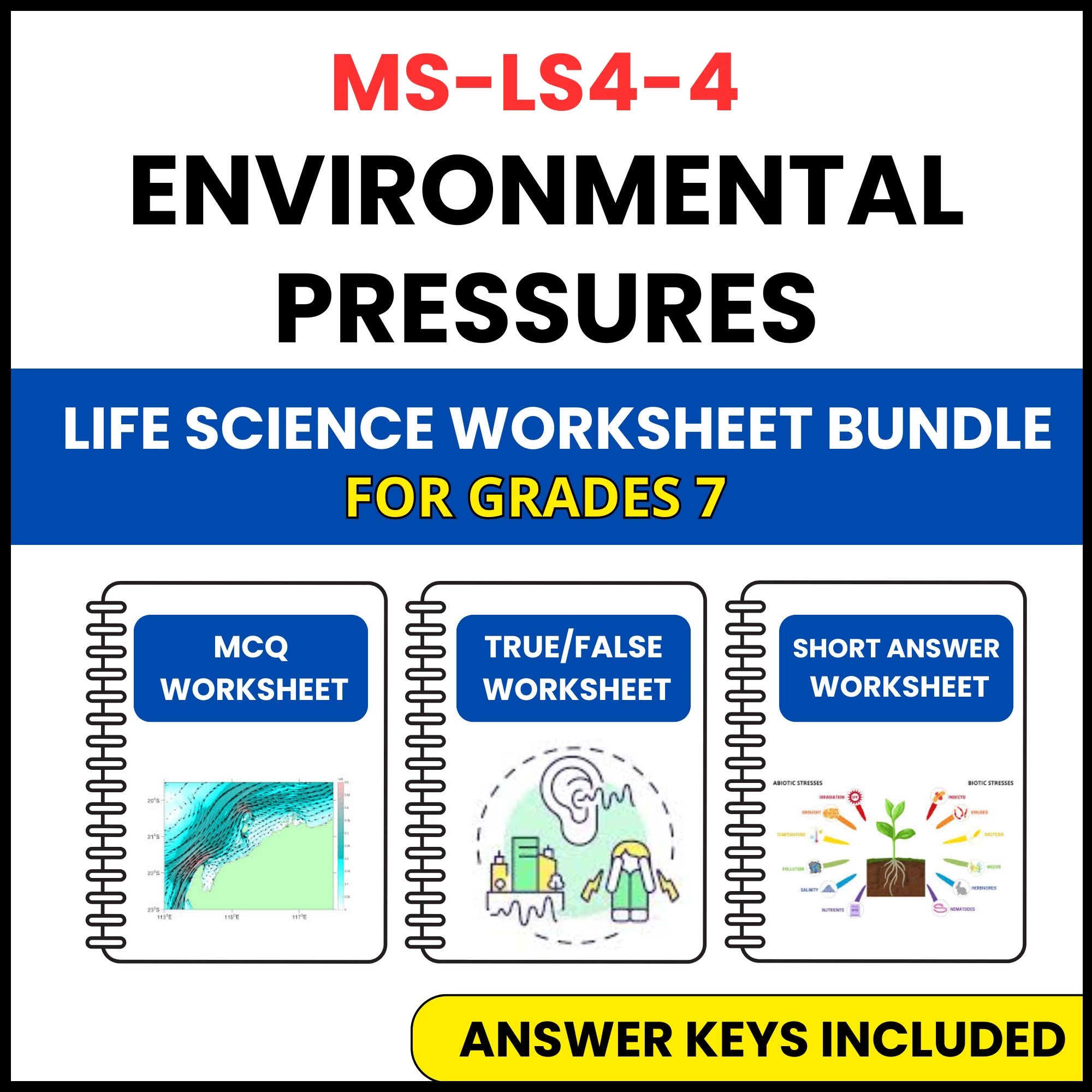 MS NGSS Life Science | Environmental Pressures | 3 Worksheets | Grade 7