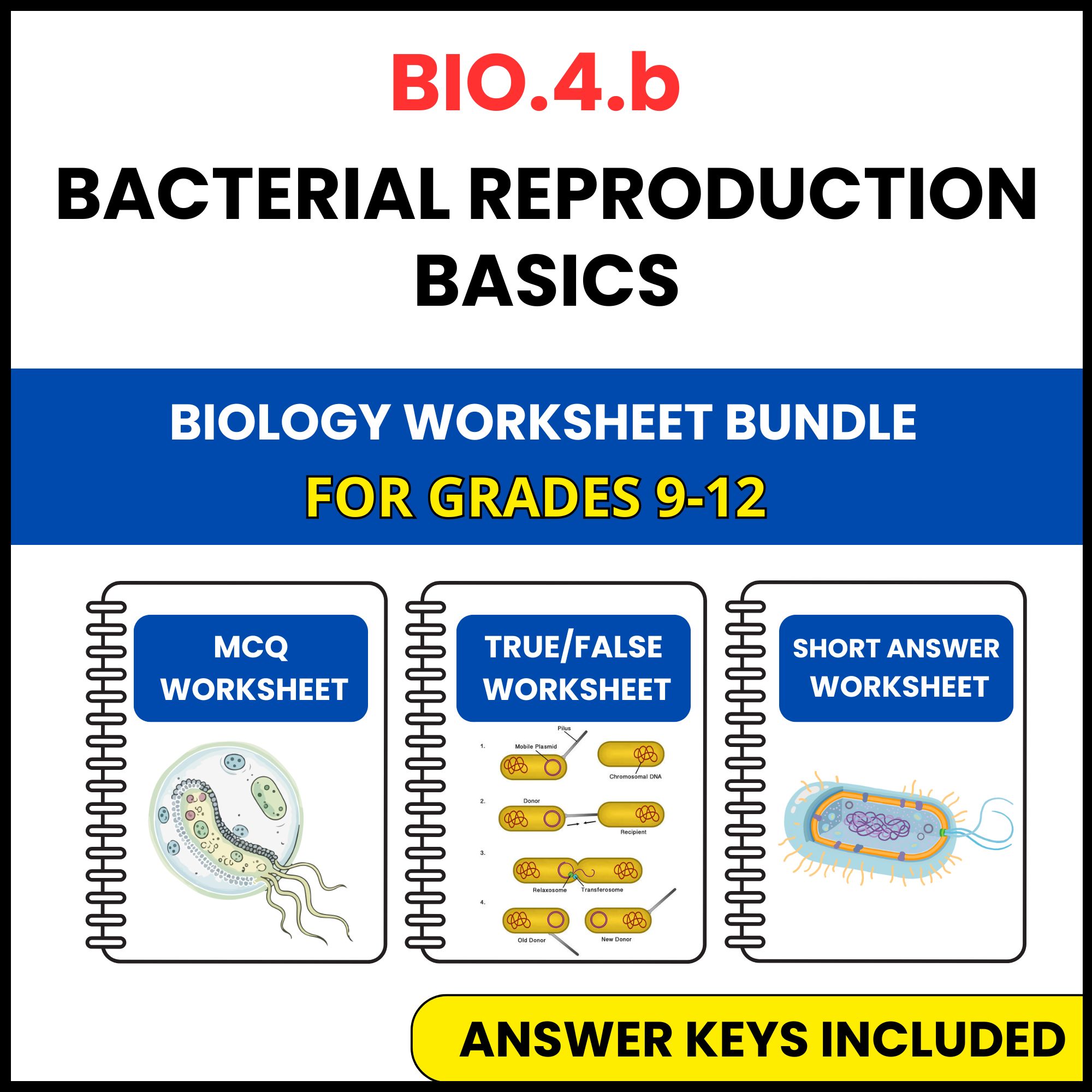 VA SOL Biology | Bacterial reproduction basics | 3 Worksheets | Grade 9-12