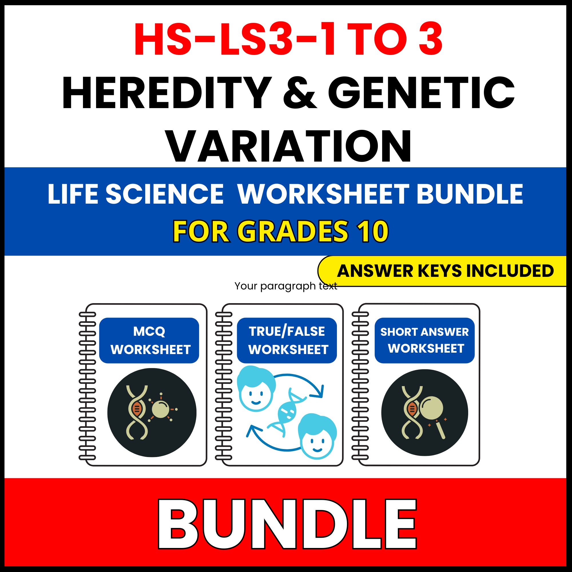 HS NGSS Life Science | Heredity and Genetic | 45 Worksheets BUNDLE | Grade 10