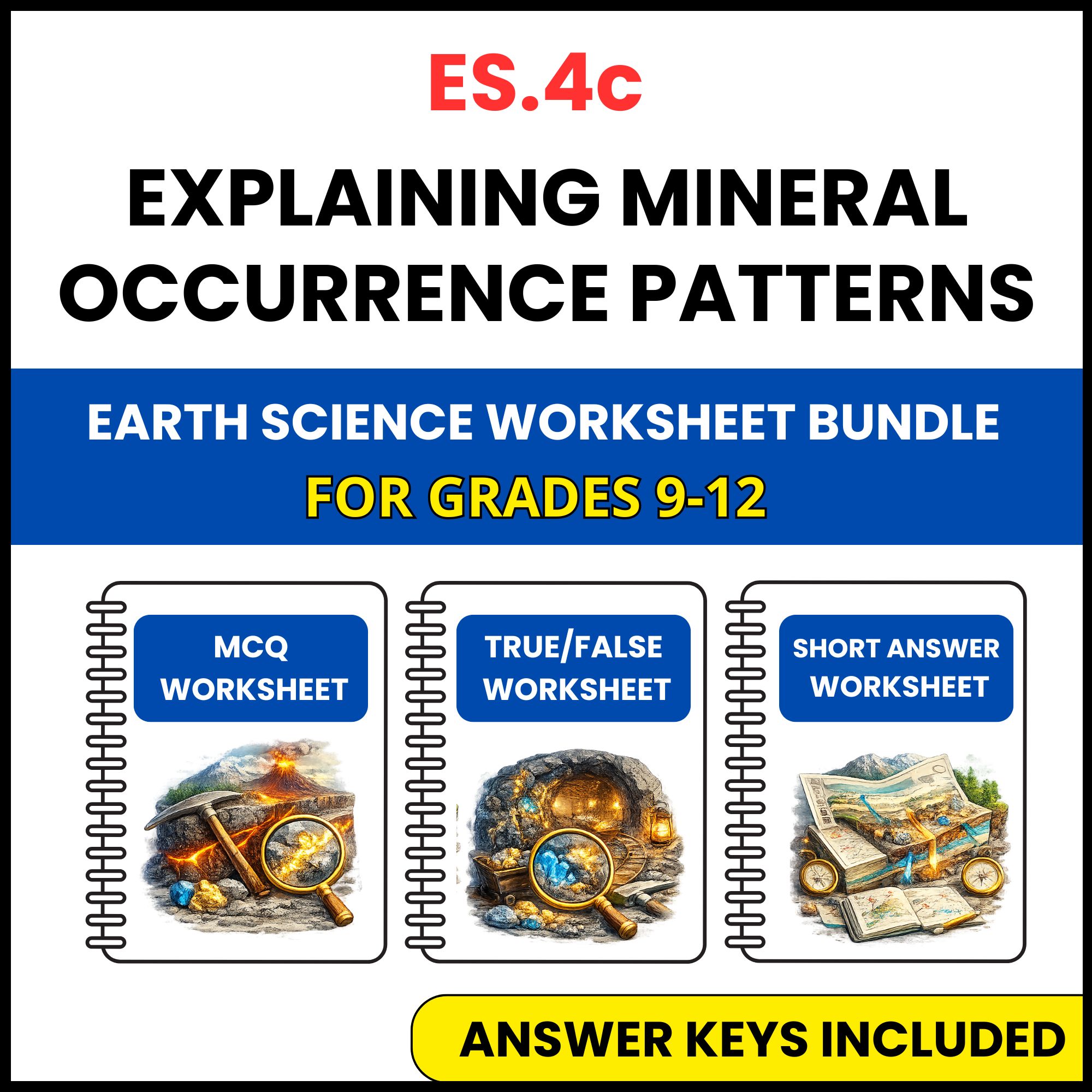 VA SOL Earth Science | Mineral Occurrence Patterns | 3 Worksheets | Grade 9-12