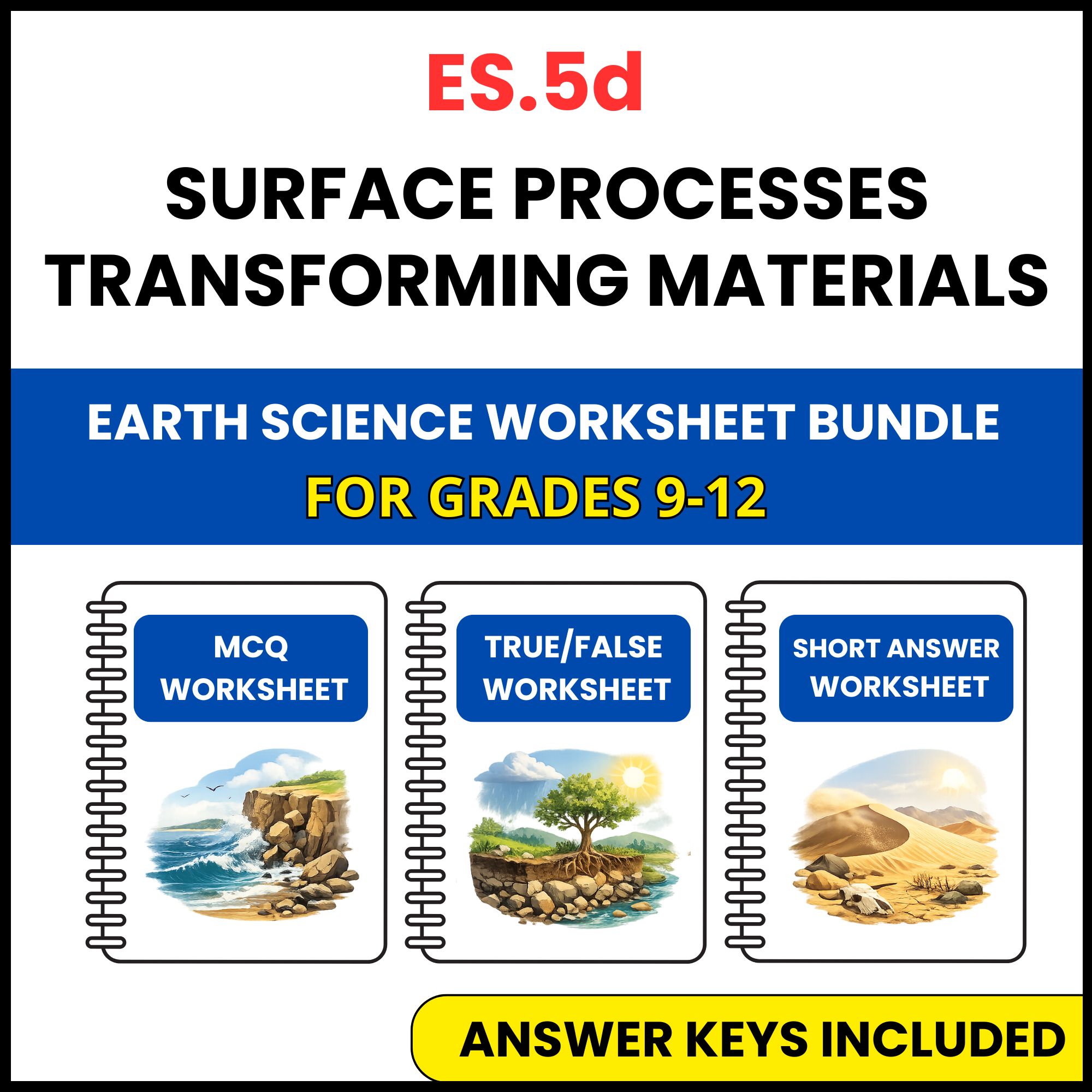 VA SOL Earth Science | Surface Processes | 3 Worksheets | Grade 9-12