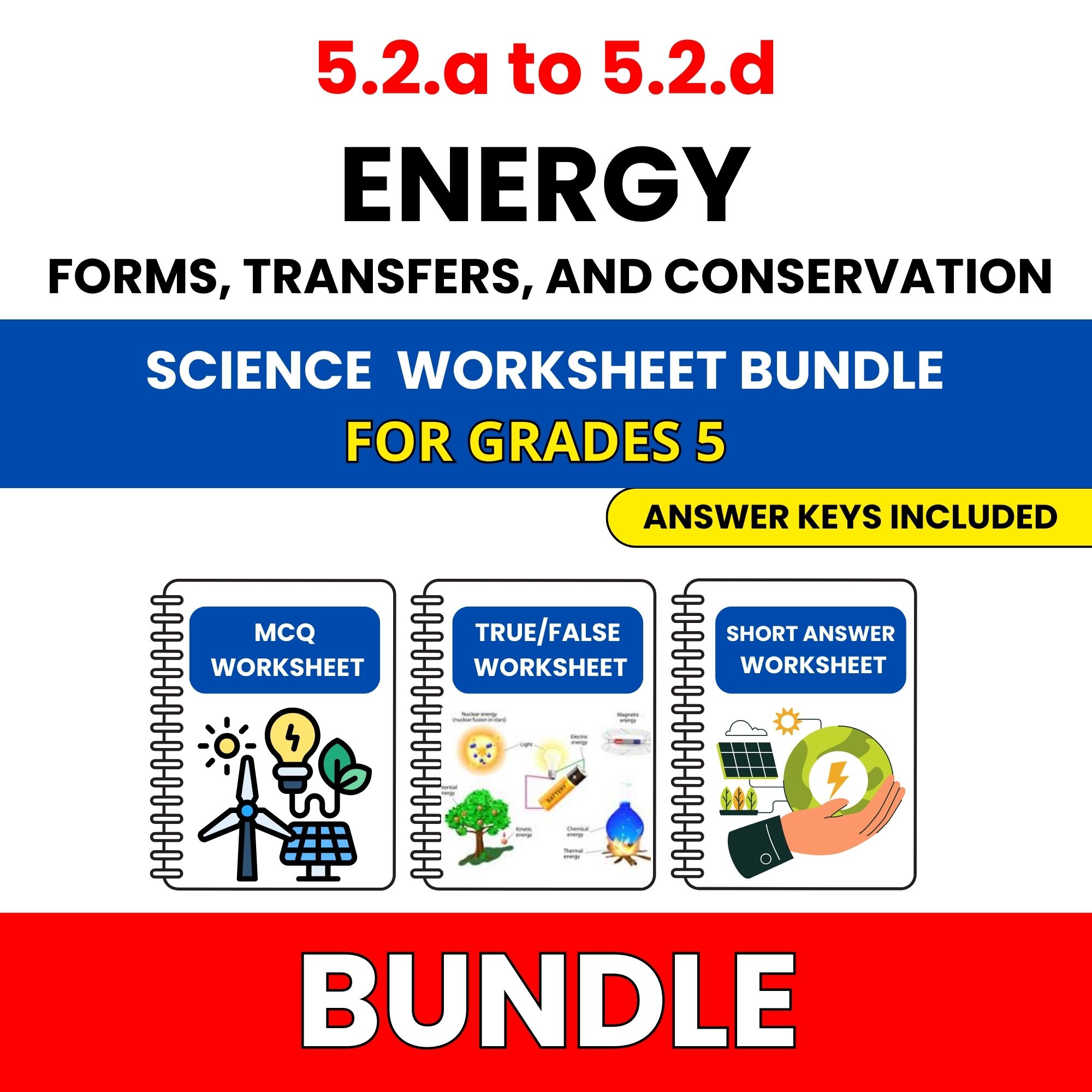 VA SOL Science | Energy Forms, Transfers | 45 Worksheets BUNDLE | Grade 5