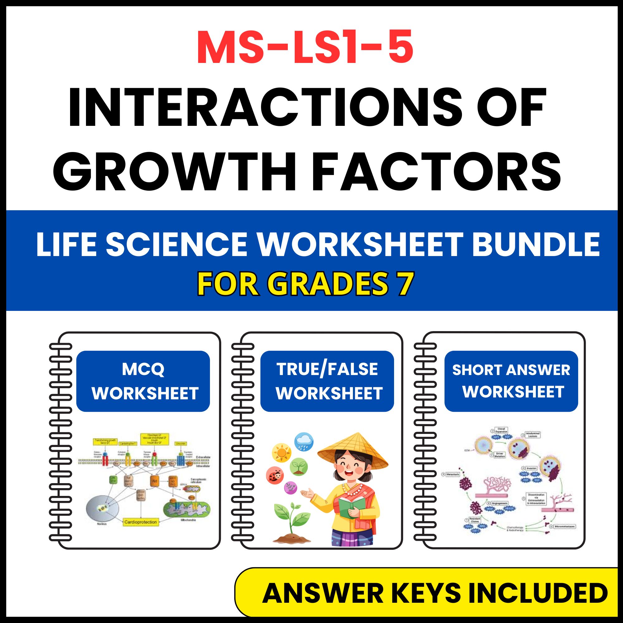 MS NGSS Life Science | Interactions of Growth Factors | 3 Worksheets | Grade 7