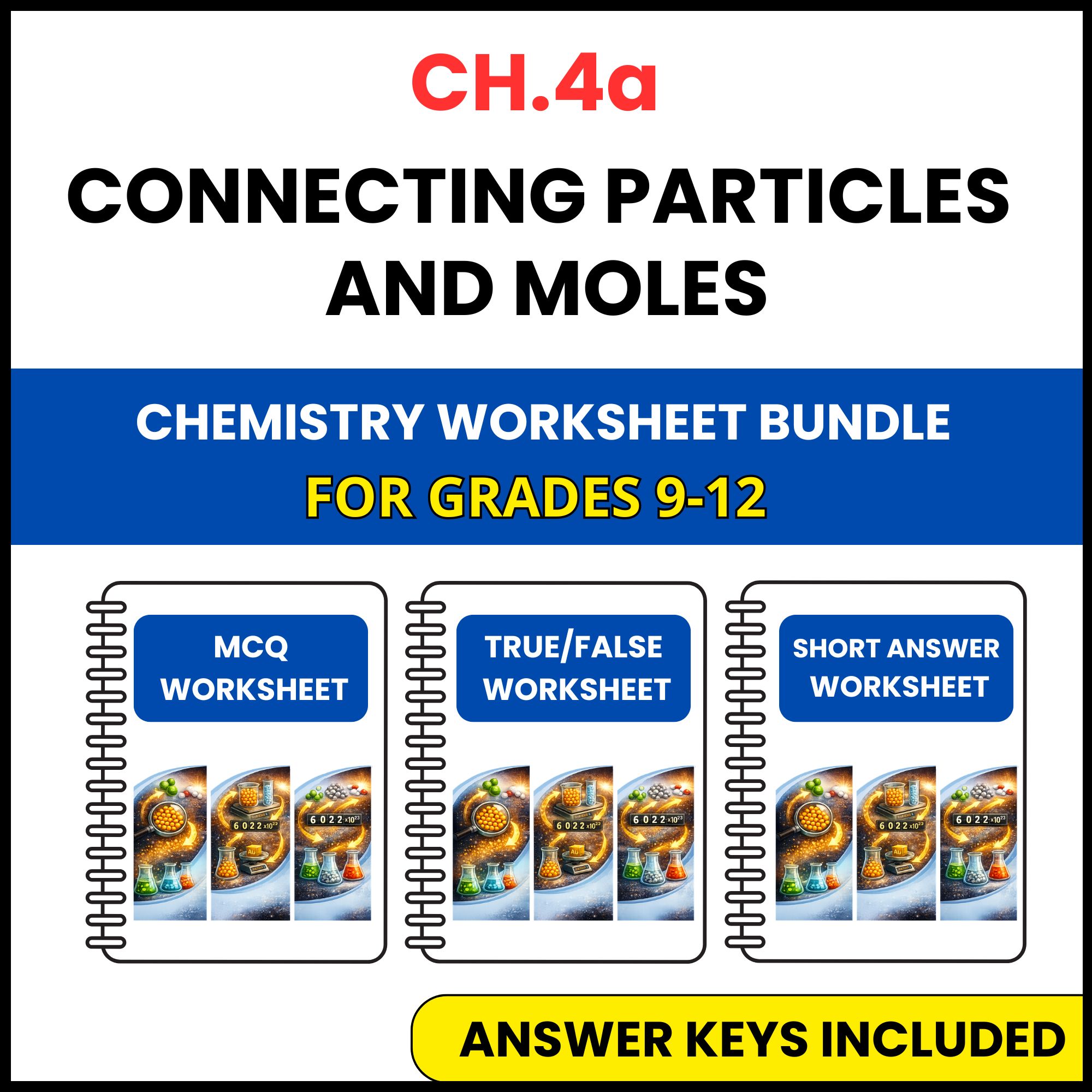 VA SOL Chemistry | Connecting Particles and Moles | 3 Worksheets | Grade 9-12