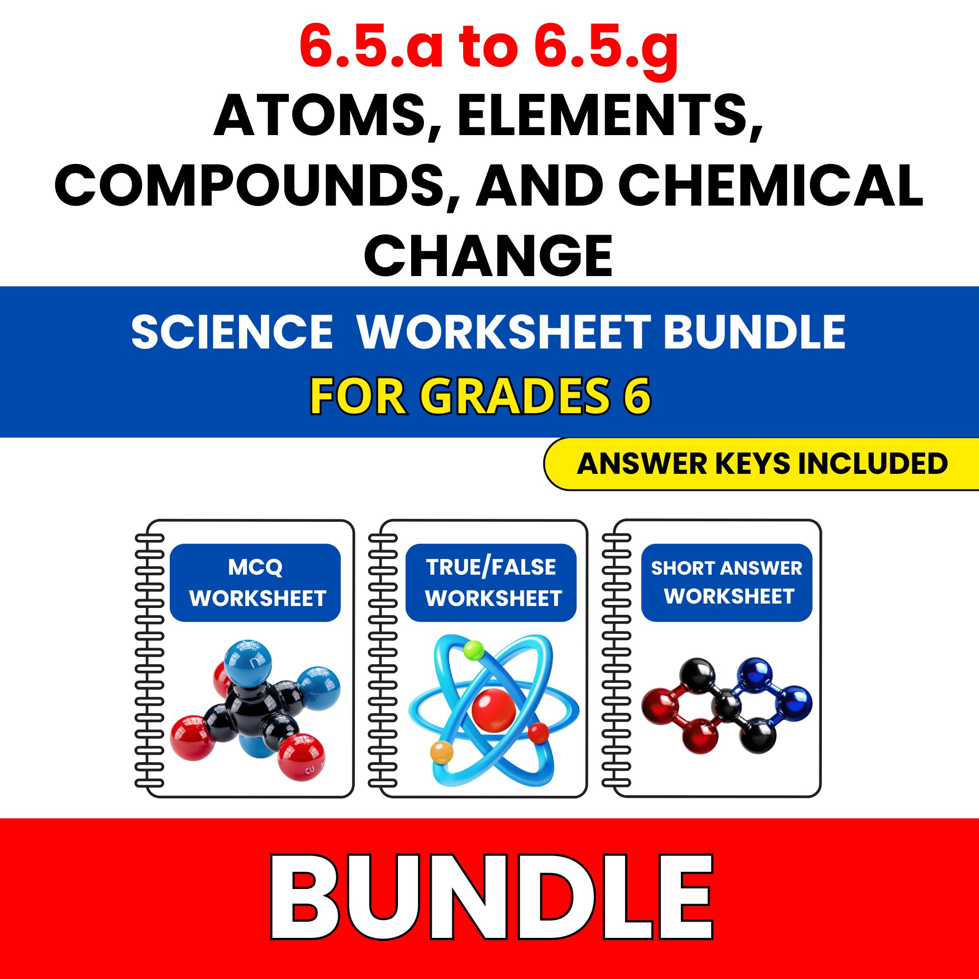 VA SOL Science | Atoms, Elements, Compounds | 45 Worksheets BUNDLE | Grade 6