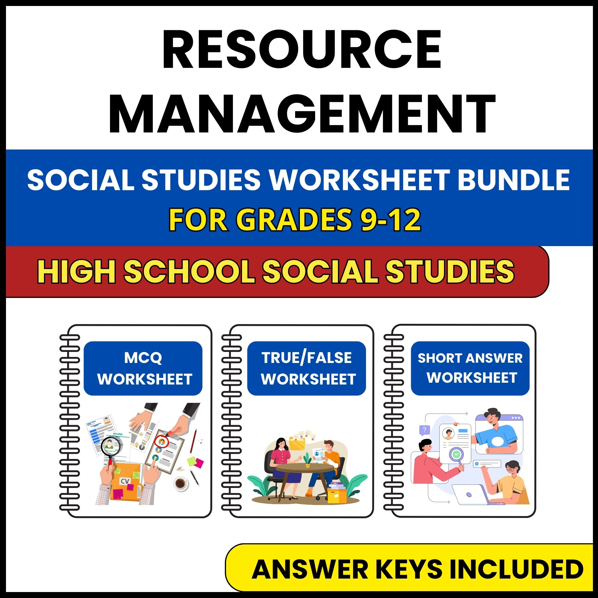 HS Social Studies | Resource Management | 3 Worksheets | Grade 9-12