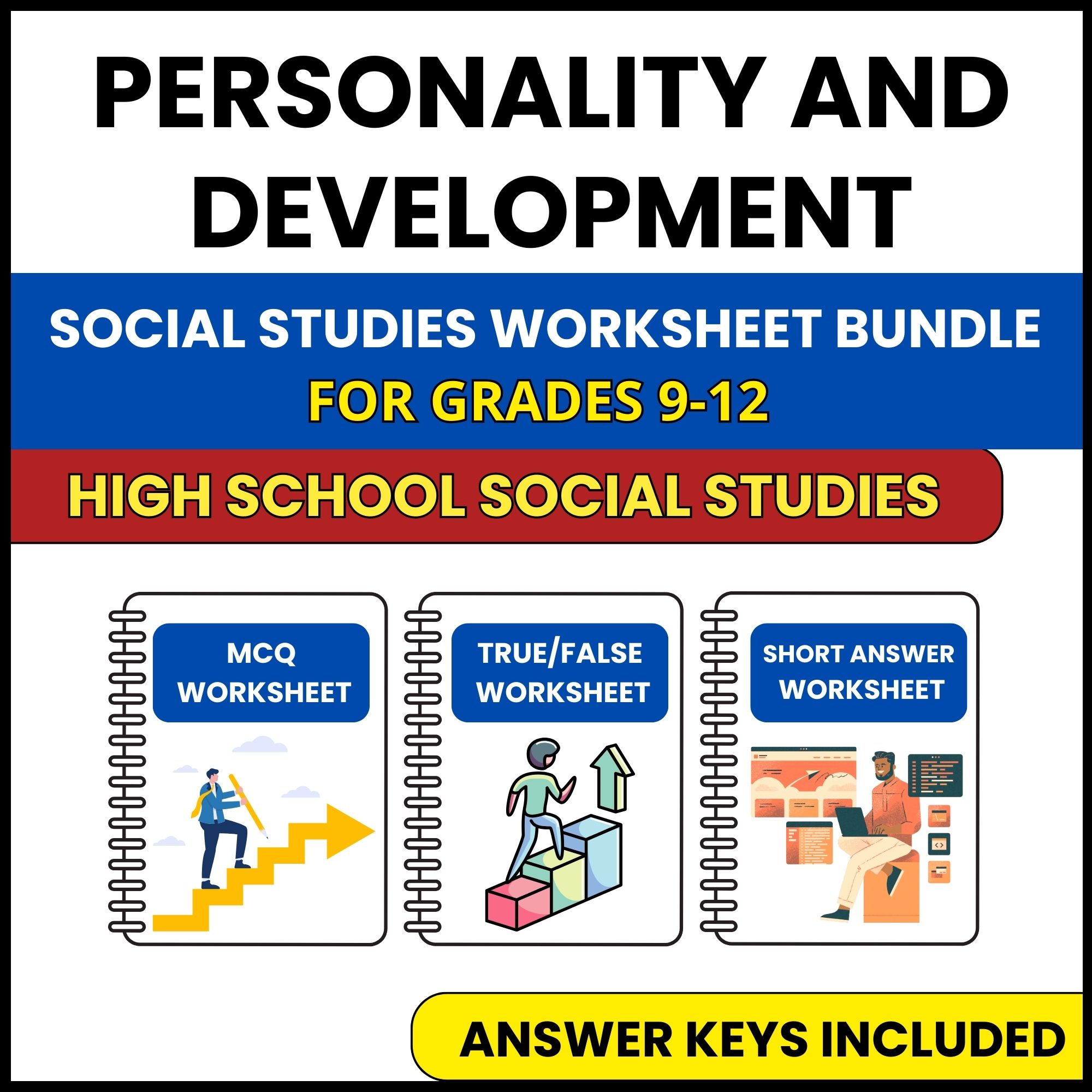 HS Social Studies | Personality and Development | 3 Worksheets | Grade 9-12