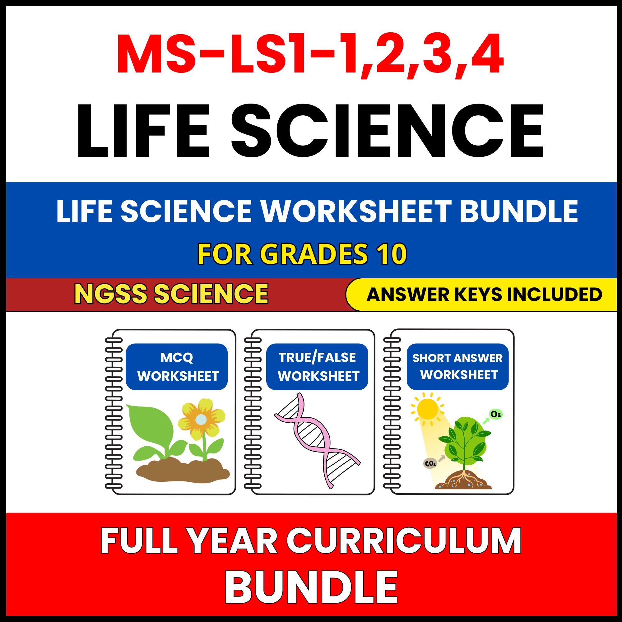 HS NGSS Life Science | Full Year Curriculum | 180 Worksheets BUNDLE | Grade 10