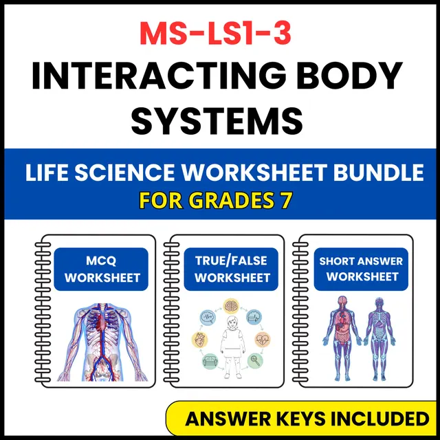 MS NGSS Life Science | Interacting Body Systems | 3 Worksheets | Grade 7