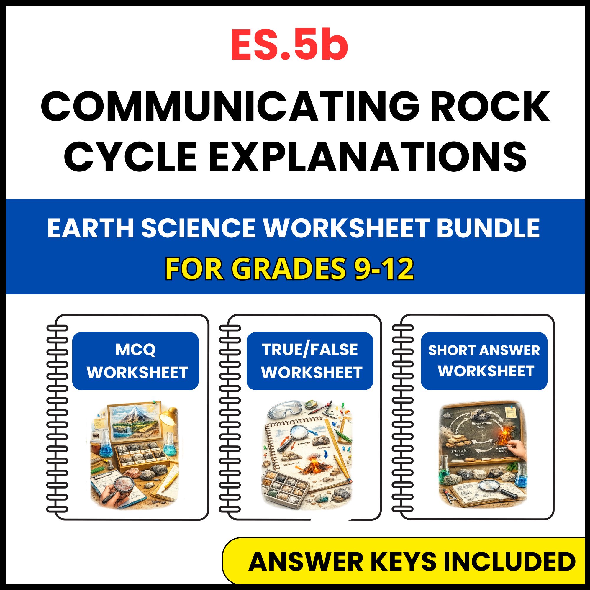 VA SOL Earth Science | Communicating Rock Cycle | 3 Worksheets | Grade 9-12