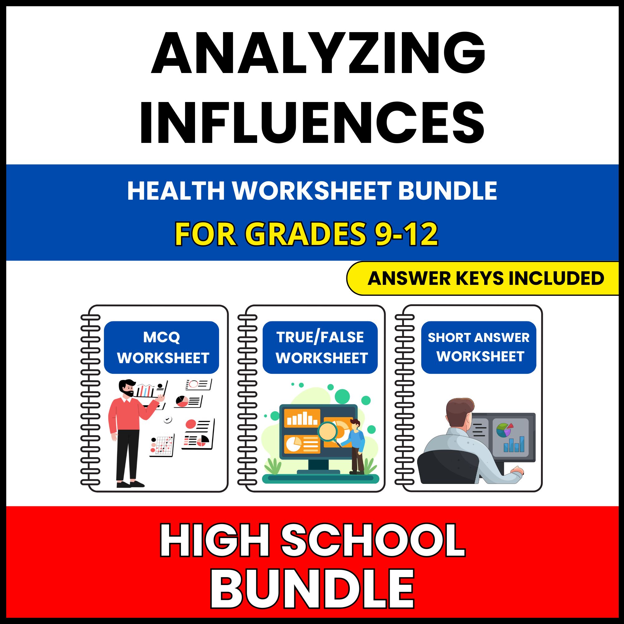 HS Health | Analyzing Influences on Health | 30 Worksheets BUNDLE | Grade 9-12