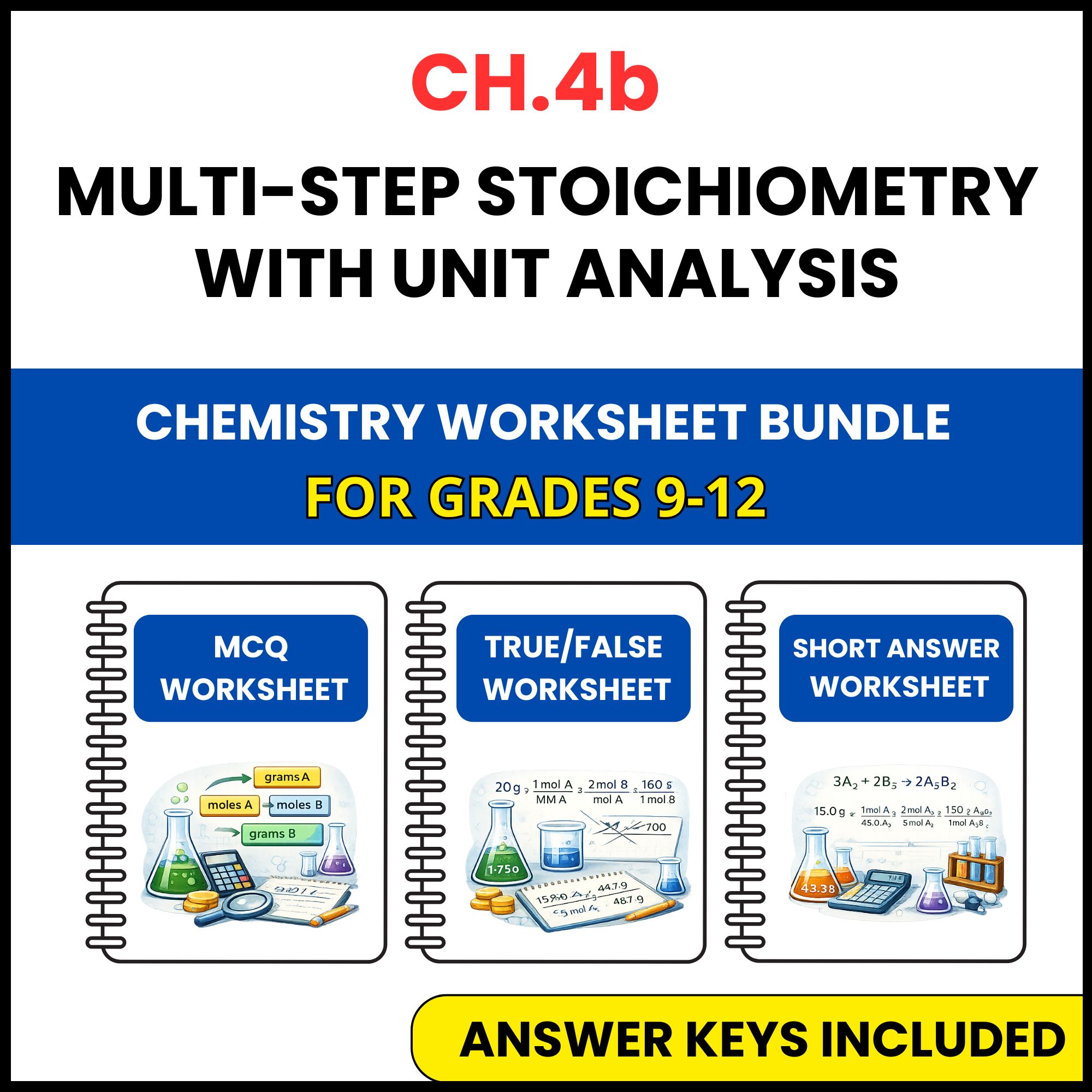VA SOL Chemistry | Multi Step Stoichiometry | 3 Worksheets | Grade 9-12