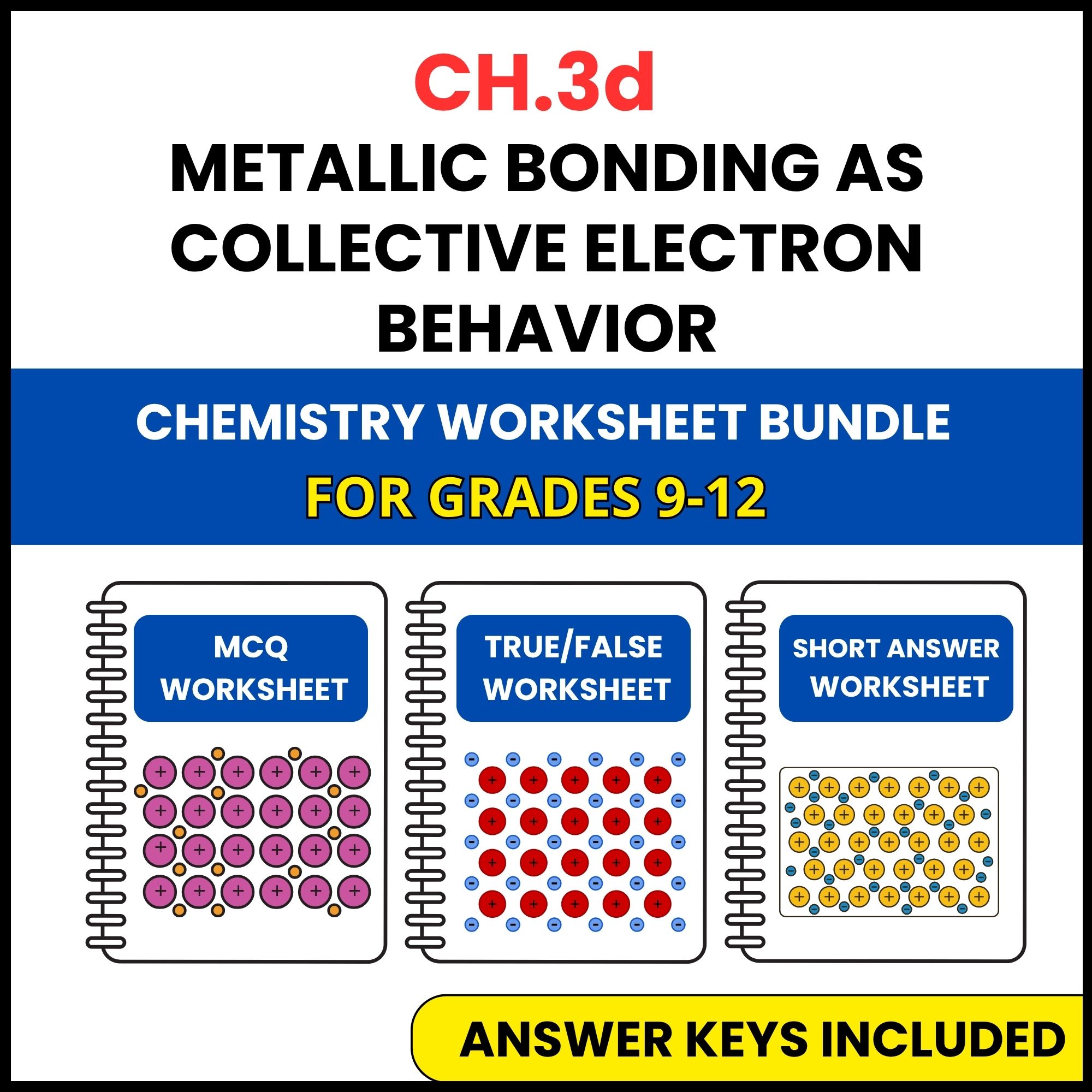VA SOL Chemistry | Metallic Bonding as Collective | 3 Worksheets | Grade 9-12