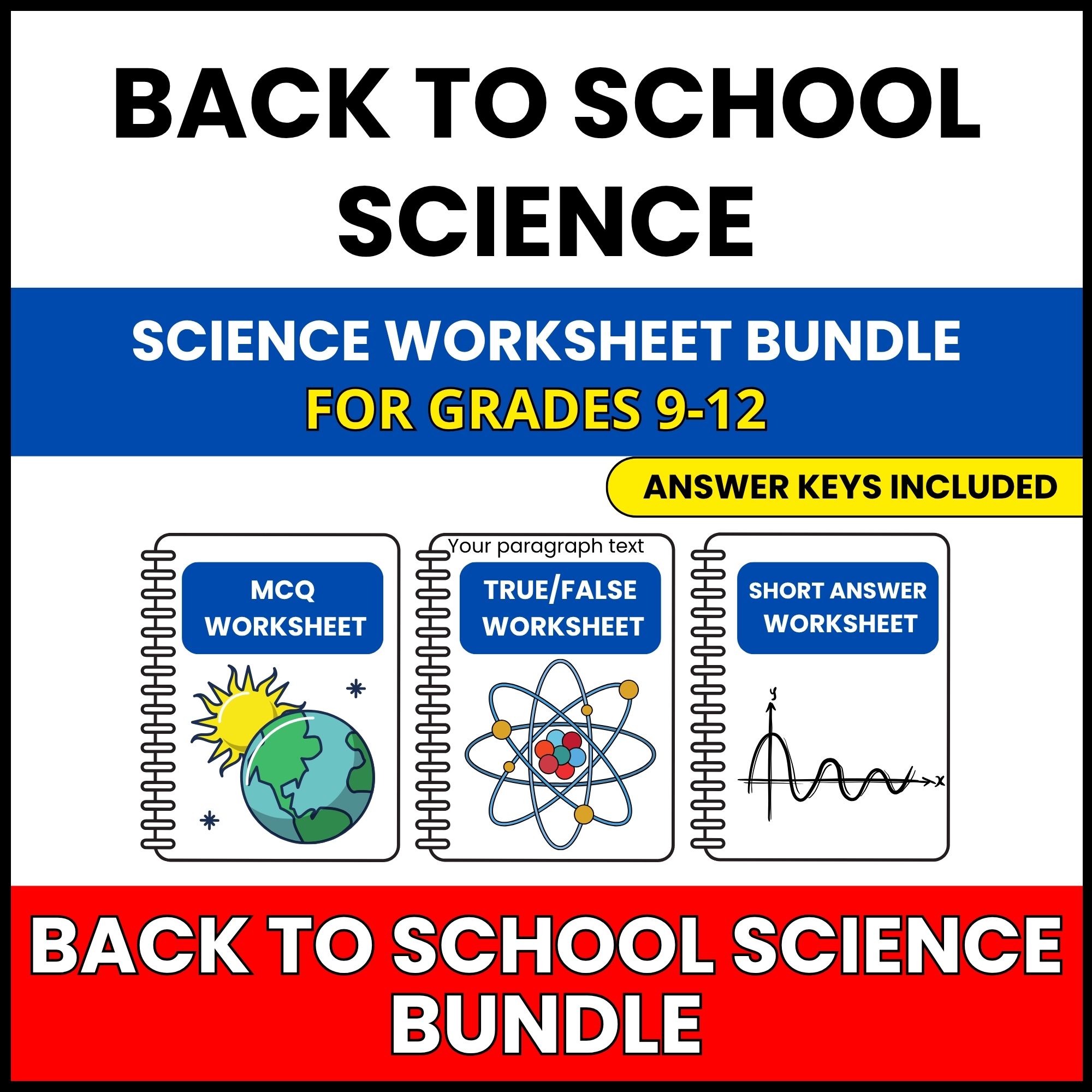 Back to School | HS Science Skills Builder | 30 Worksheets BUNDLE | Grade 9-12