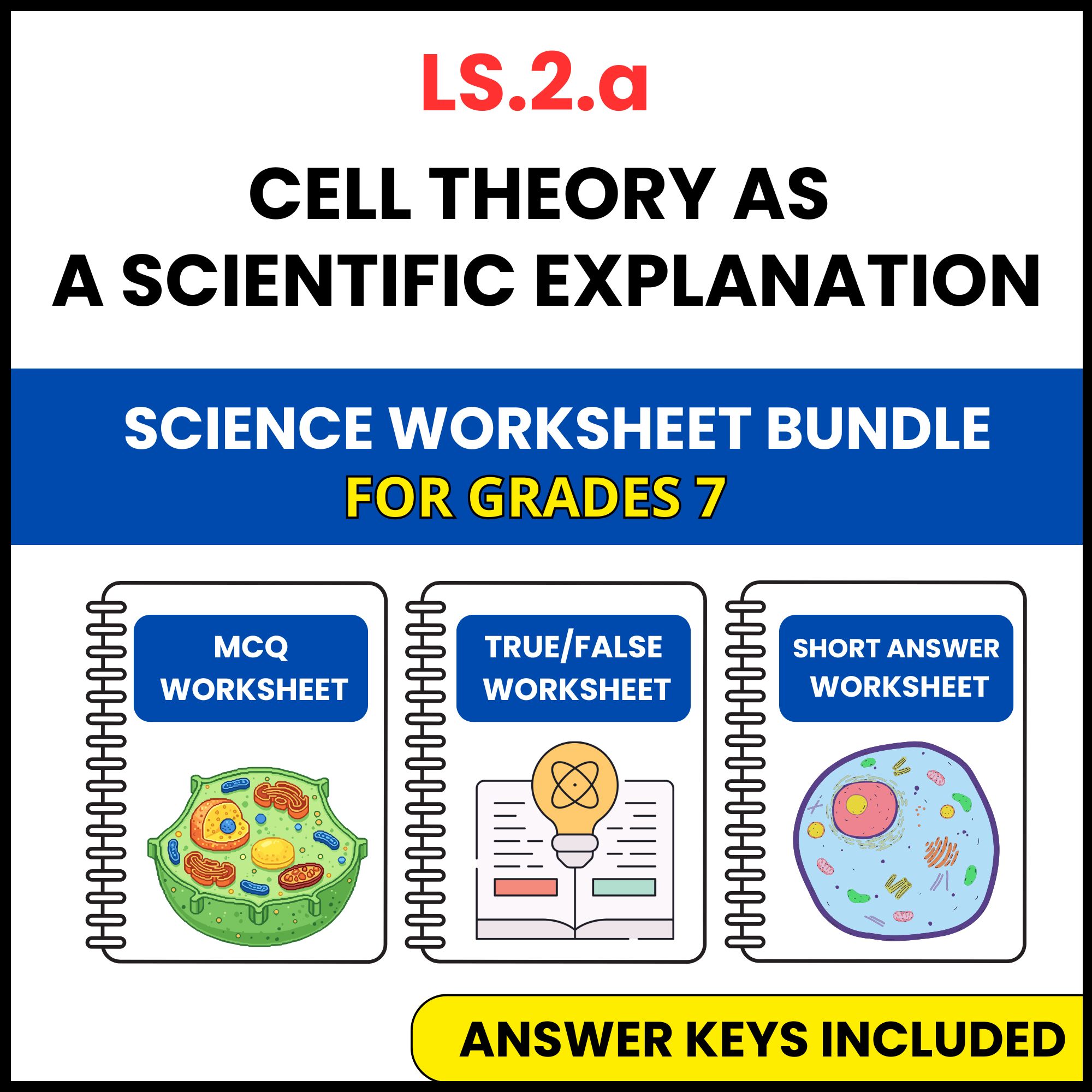 VA SOL Life Science | Cell Theory as a Scientific | 3 Worksheets | Grade 7