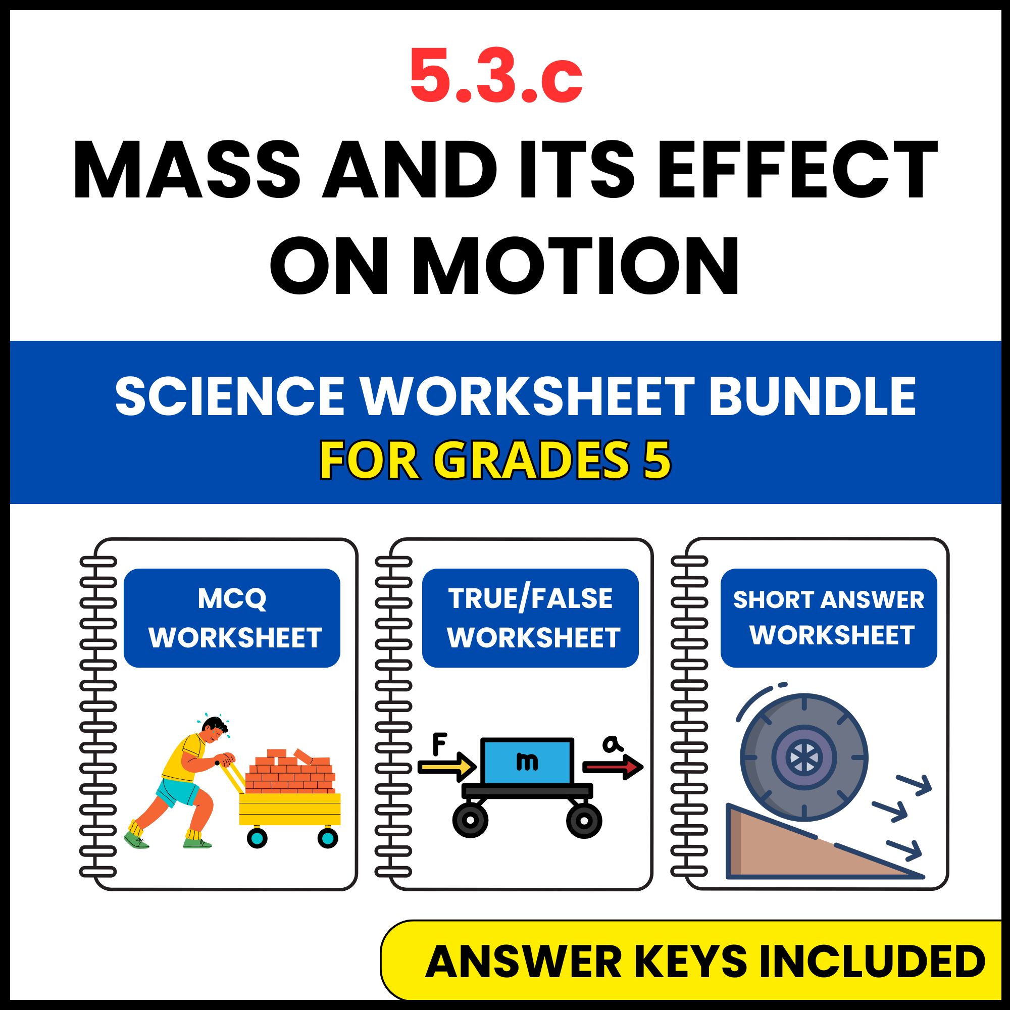 VA SOL Science | Mass and Its Effect on Motion | 3 Worksheets | Grade 5