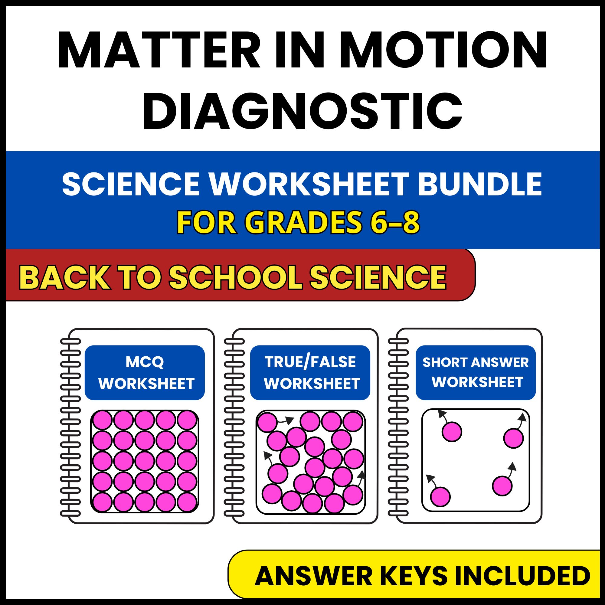 Back to School | Matter in Motion Diagnostic | 3 Worksheets | Grade 6-8