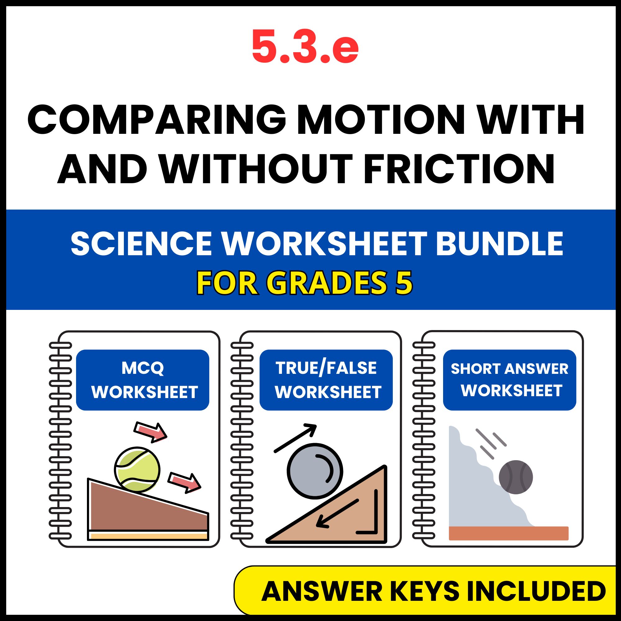 VA SOL Science | Motion With and Without Friction | 3 Worksheets | Grade 5