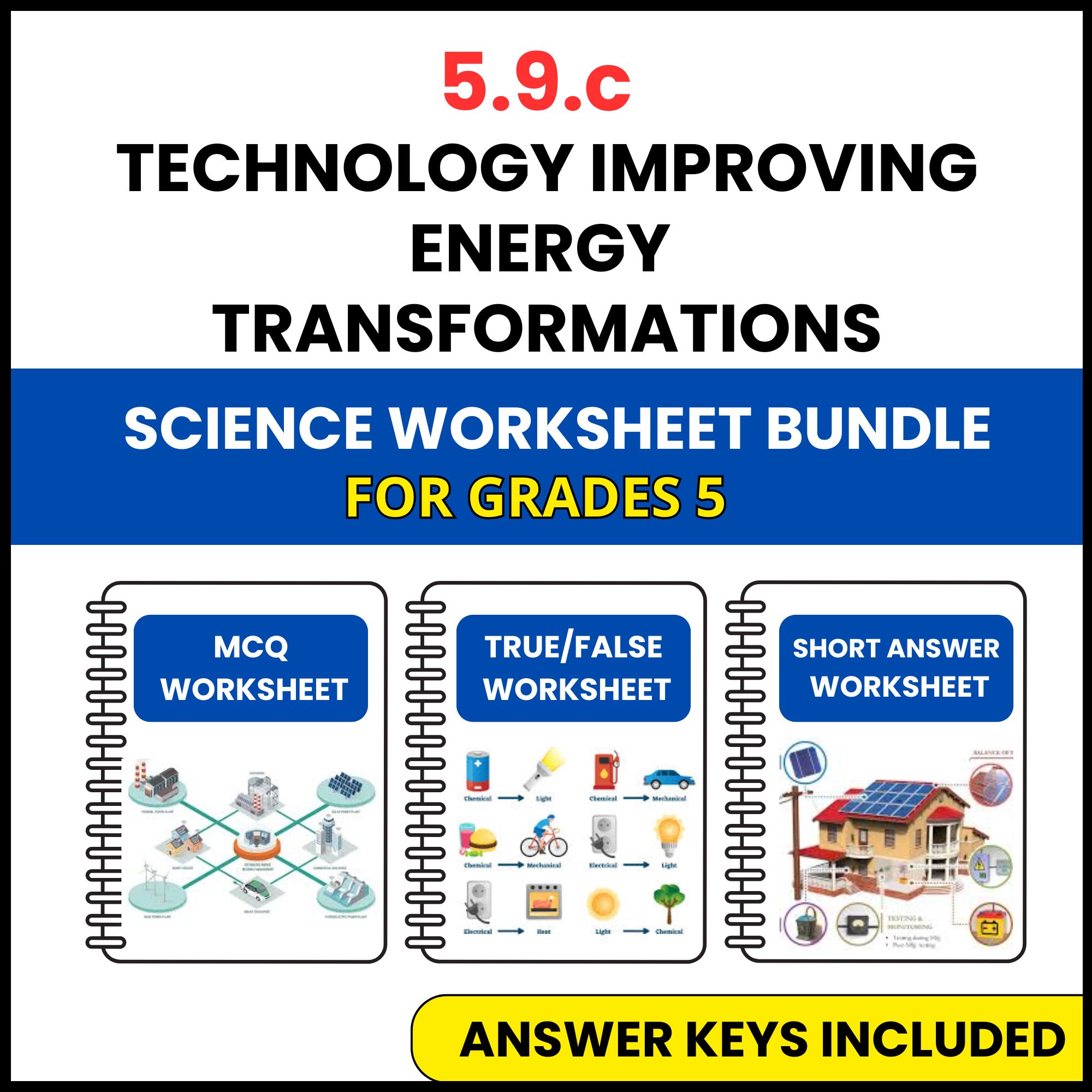 VA SOL Science | Technology Improving Energy | 3 Worksheets | Grade 5