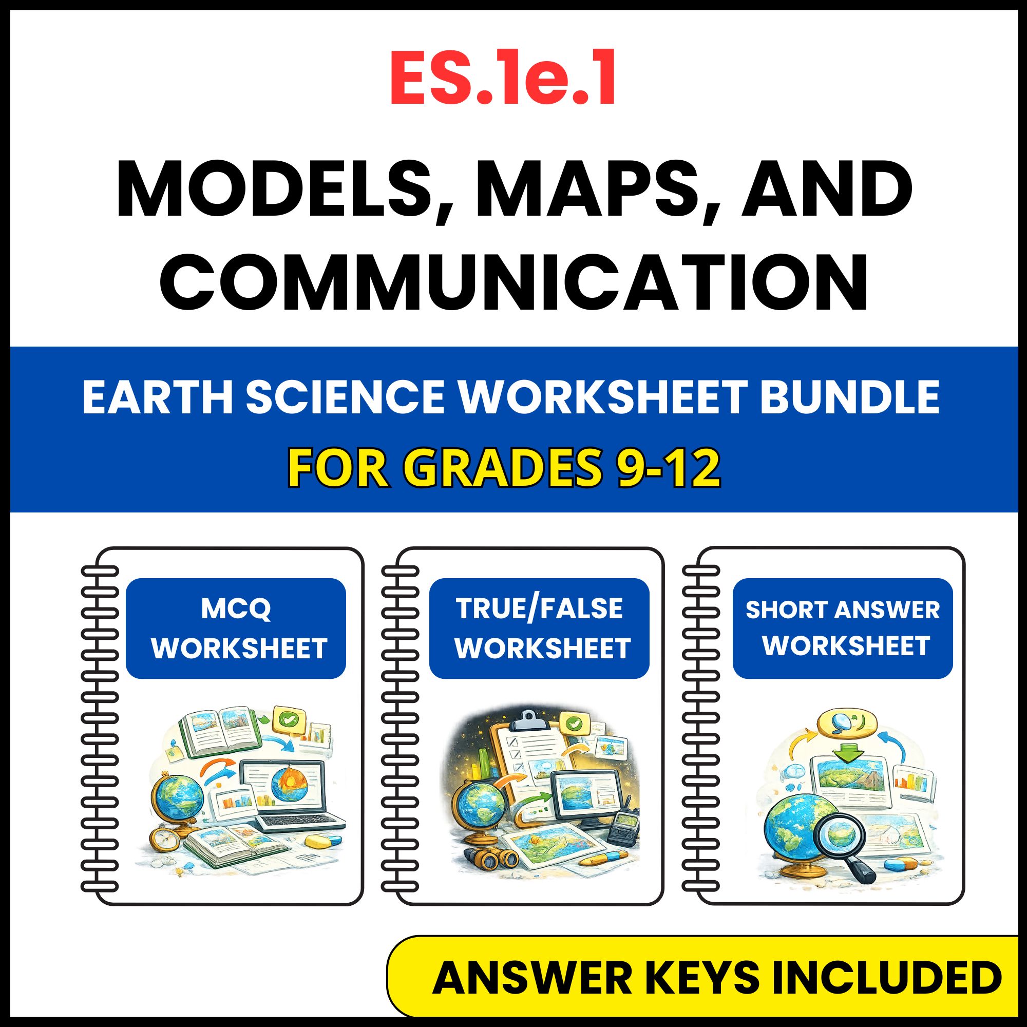 VA SOL Earth Science | Models, Maps | 3 Worksheets | Grade 9-12