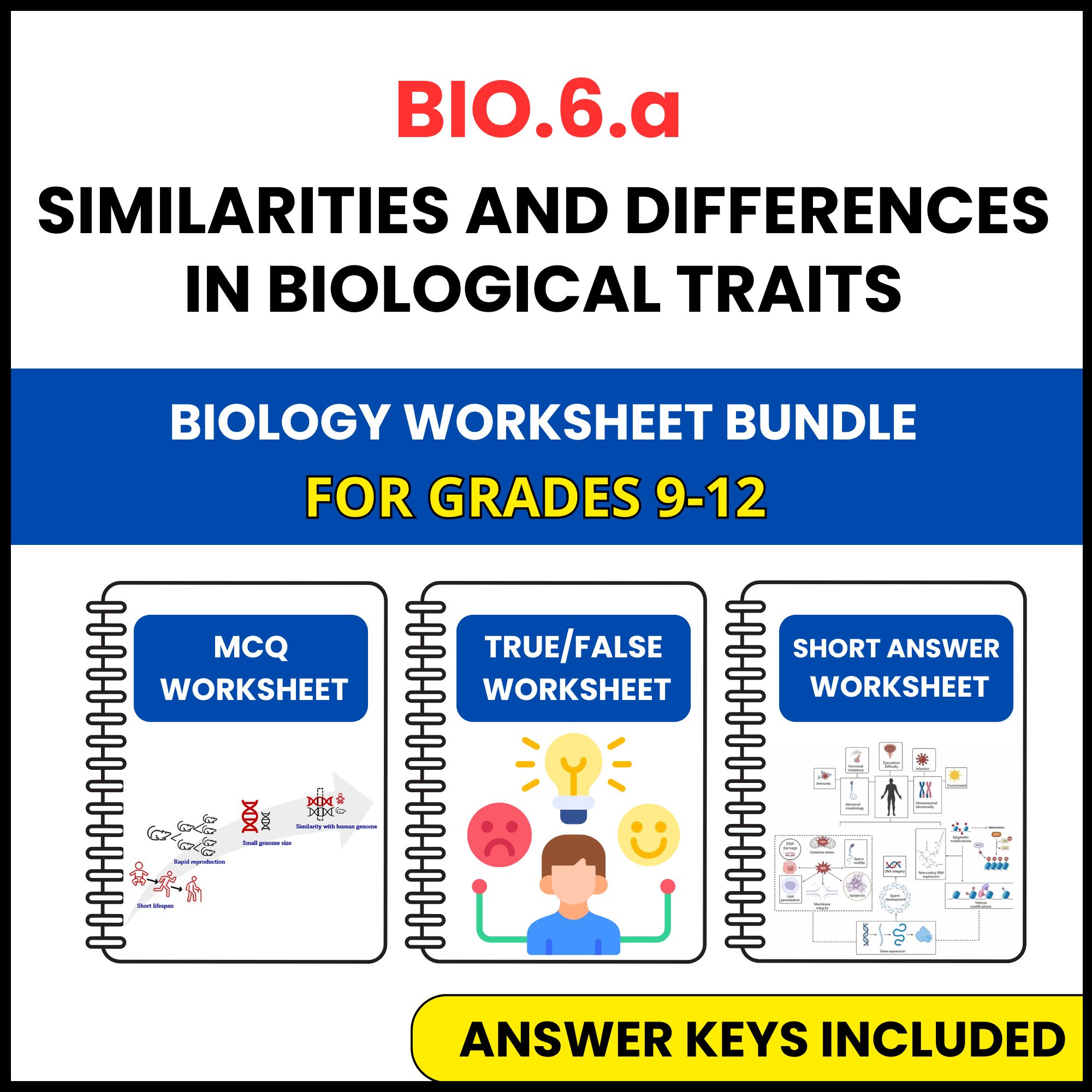 VA SOL Biology | Similarities and differences | 3 Worksheets | Grade 9-12
