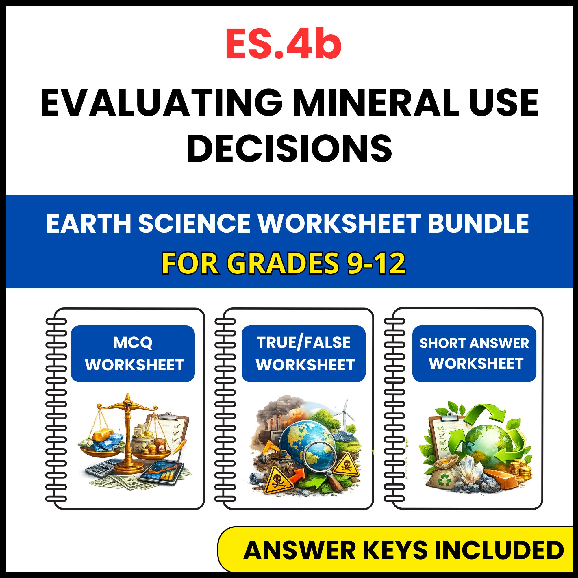 VA SOL Earth Science | Mineral Use Decisions | 3 Worksheets | Grade 9-12