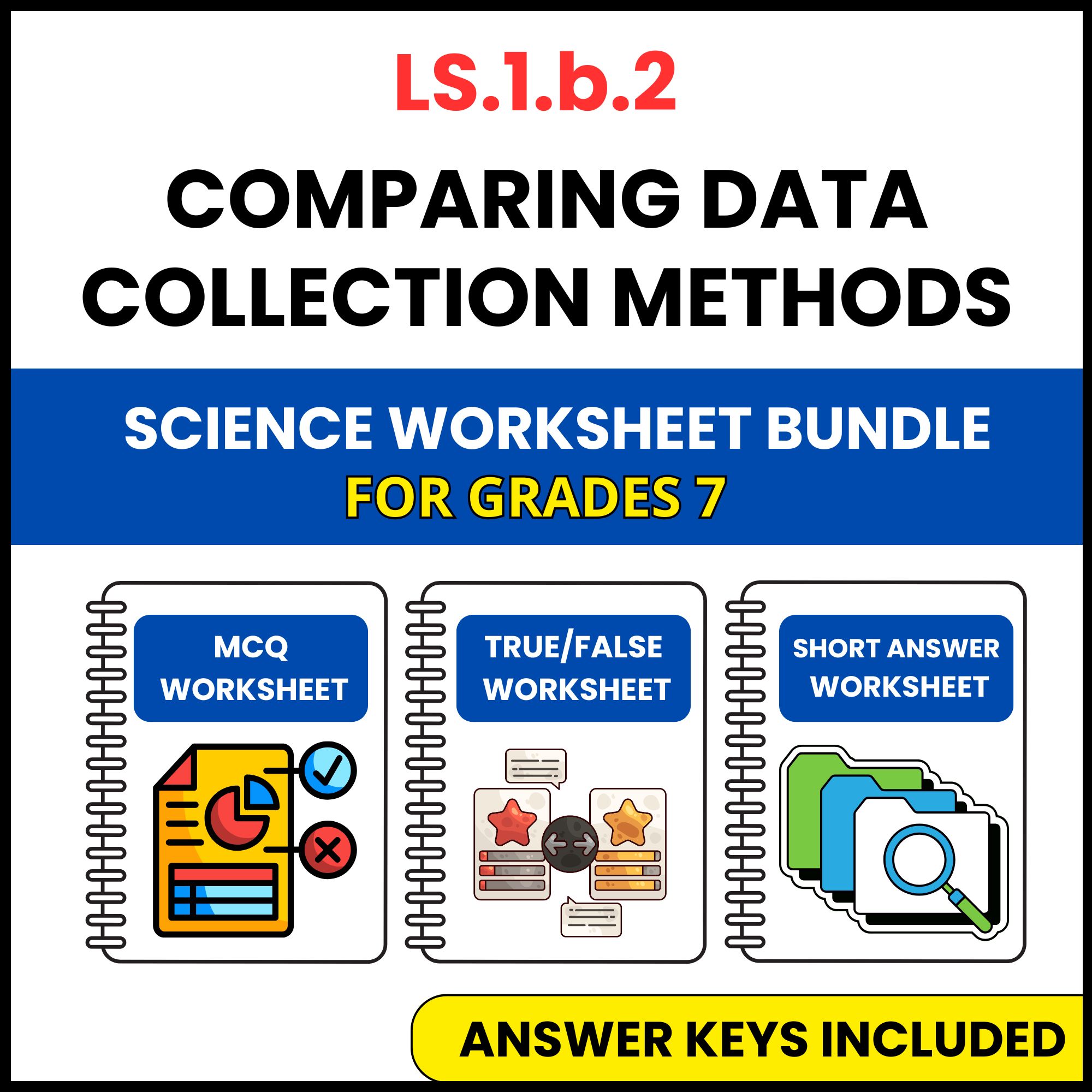VA SOL Life Science | Comparing Data Collection Methods | 3 Worksheets | Grade 7