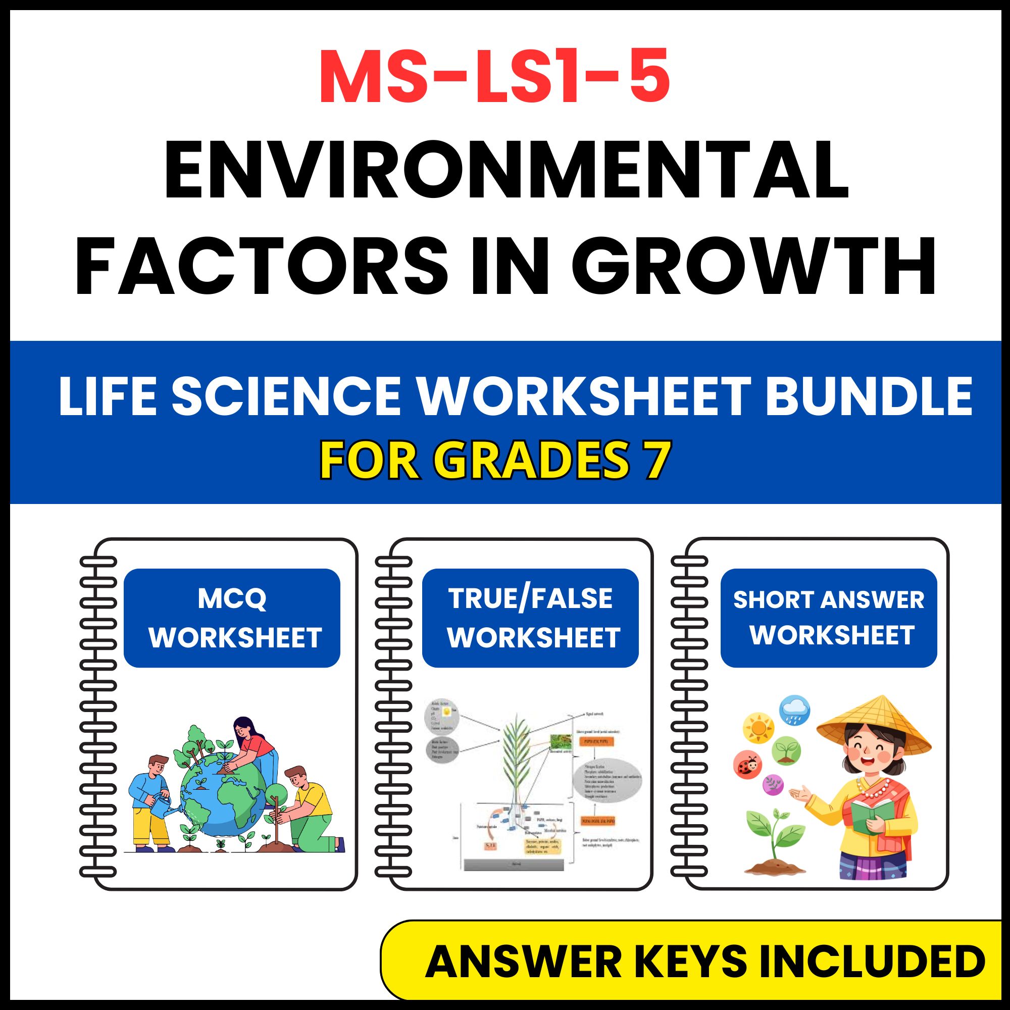 MS NGSS Life Science | Environmental Factors in Growth | 3 Worksheets | Grade 7