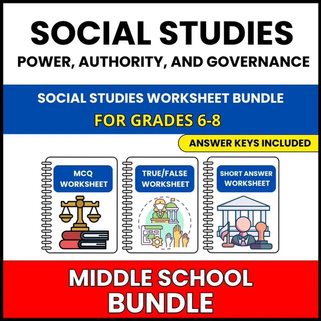 MS Social Studies | Power, Authority, | 57 Worksheets BUNDLE | Grade 6-8
