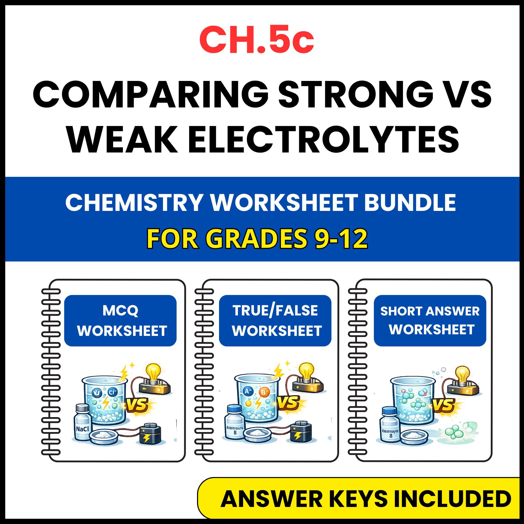 VA SOL Chemistry | Strong and Weak Electrolytes | 3 Worksheets | Grade 9-12