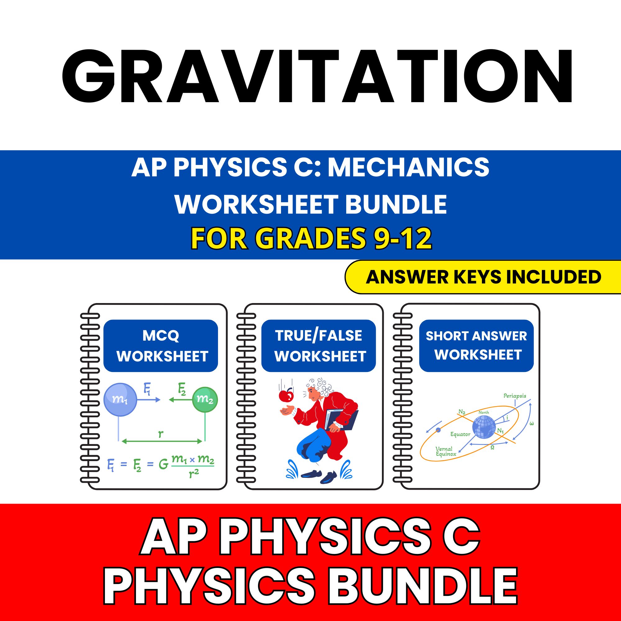 AP Physics C Mech | Gravitation | 30 Worksheets BUNDLE | Grade 9-12