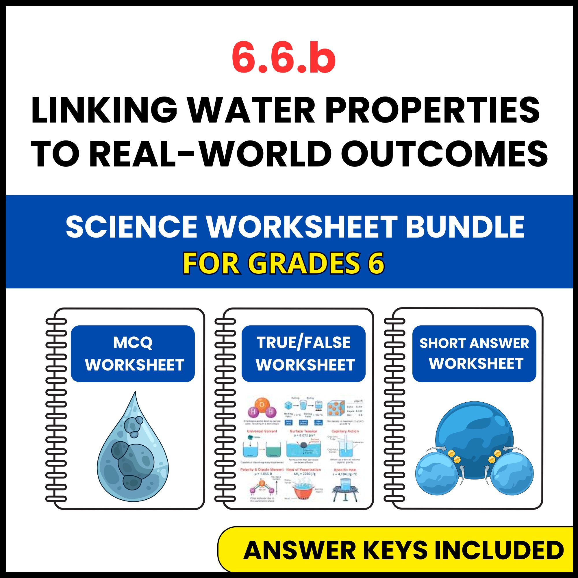 VA SOL Science | Linking Water Properties to Real World | 3 Worksheets | Grade 6