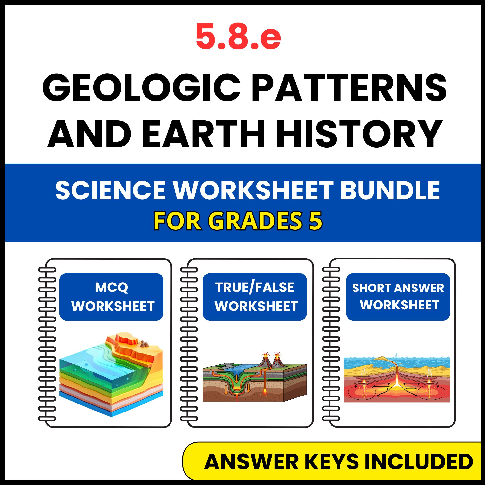 VA SOL Science | Geologic Patterns and Earth History | 3 Worksheets | Grade 5