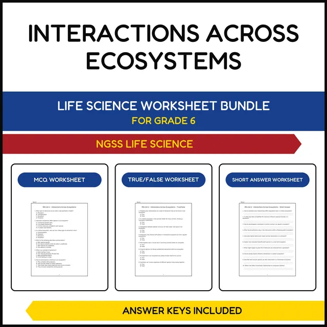 MS NGSS Life Science | Interactions Across Ecosystems | 3 Worksheets | Grade 6