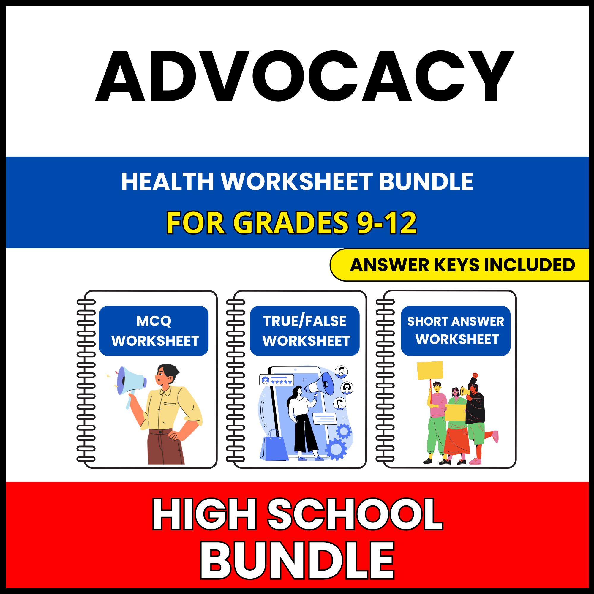HS Health | Health Advocacy Activities | 30 Worksheets BUNDLE | Grade 9-12