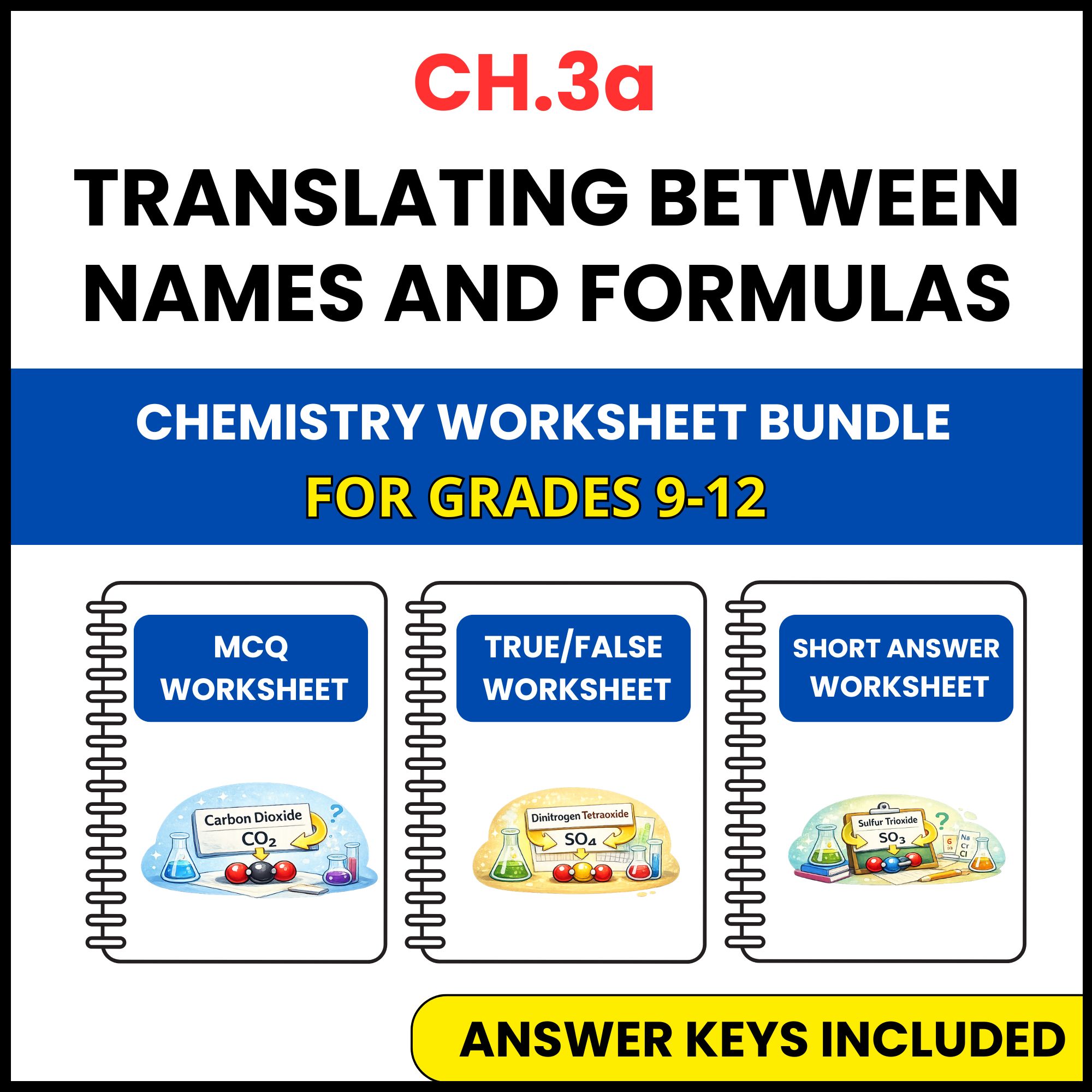 VA SOL Chemistry | Translating Between Names | 3 Worksheets | Grade 9-12