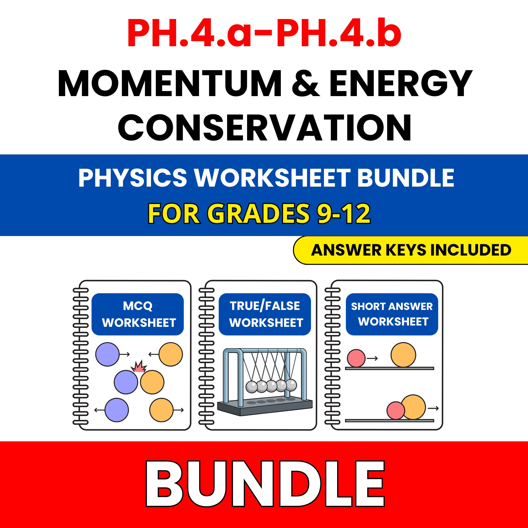 VA SOL Physics | Momentum and Energy | 45 Worksheets BUNDLE | Grade 9-12