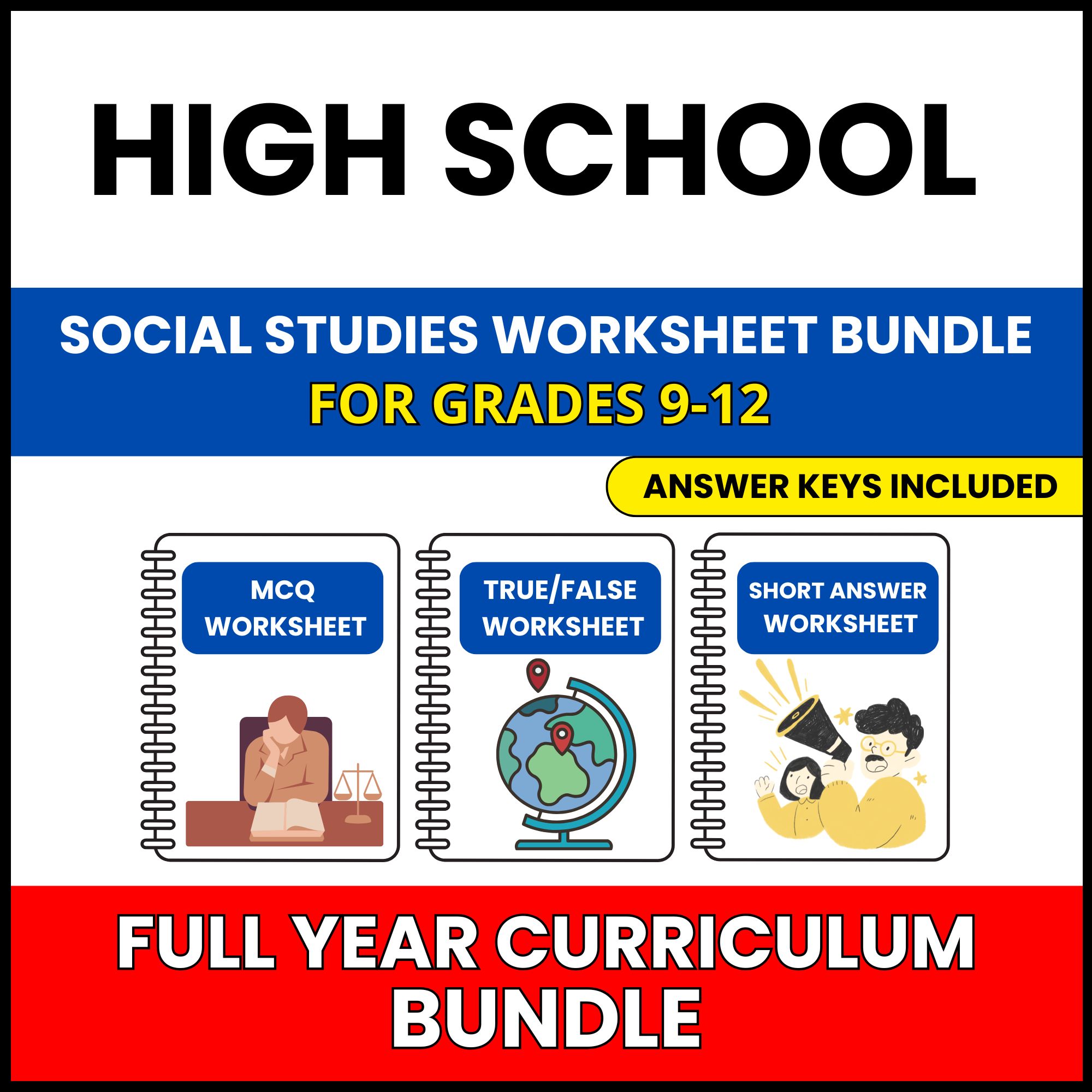 HS Social Studies | Full Year Curriculum | 600 Worksheets BUNDLE | Grade 9-12