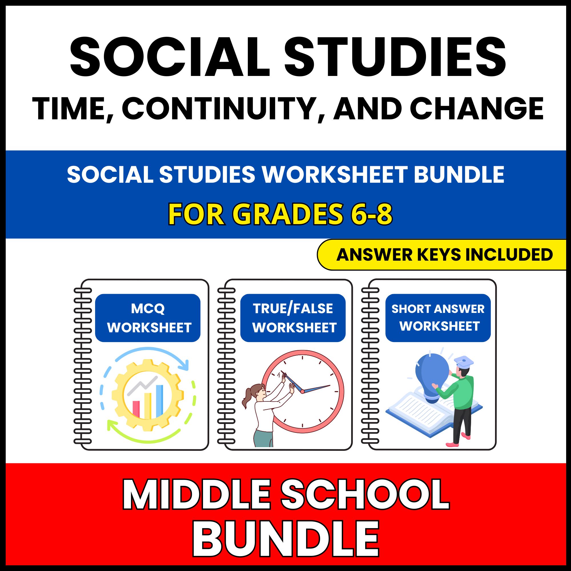 MS Social Studies | History and Social | 60 Worksheets BUNDLE | Grade 6-8