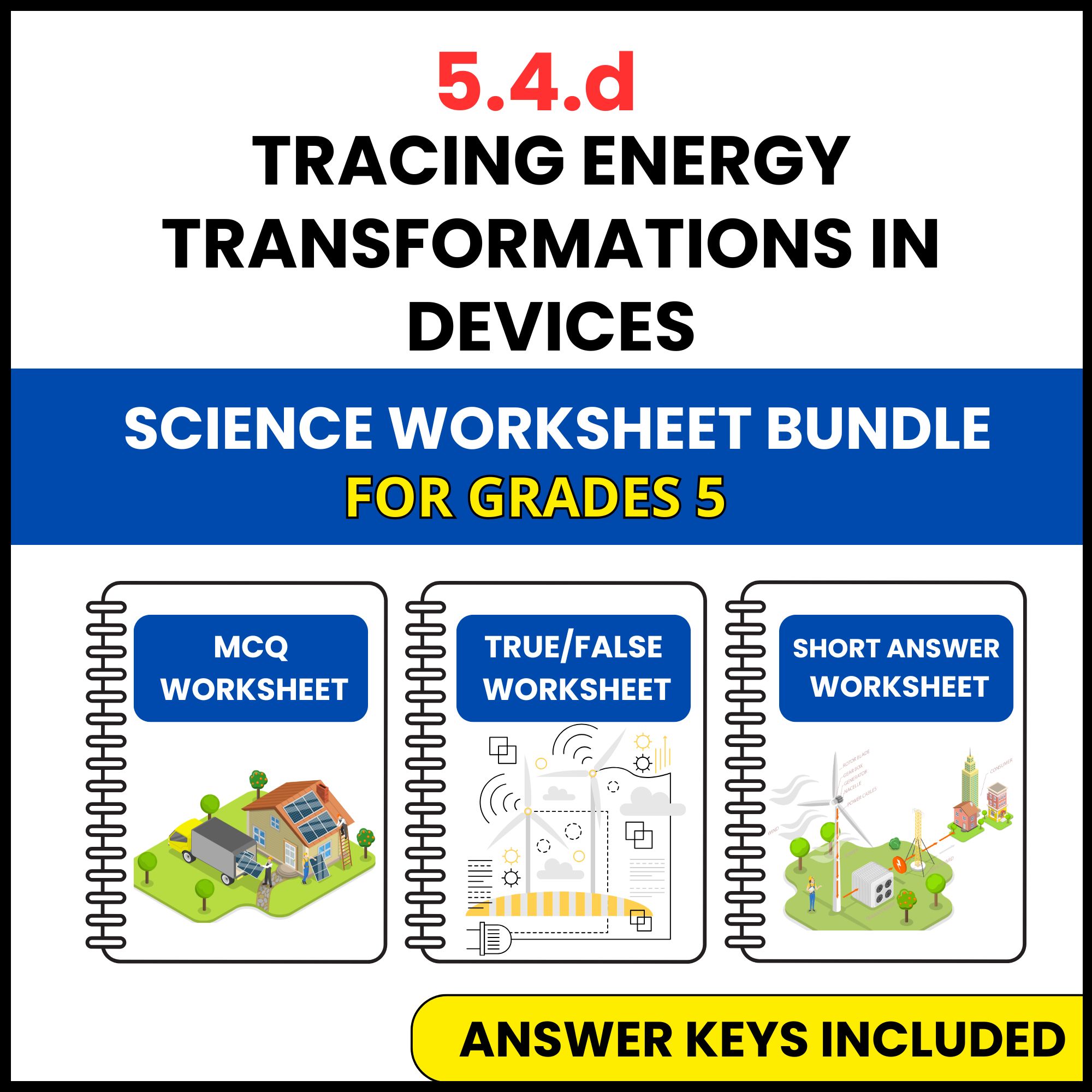 VA SOL Science | Tracing Energy Transformations | 3 Worksheets | Grade 5
