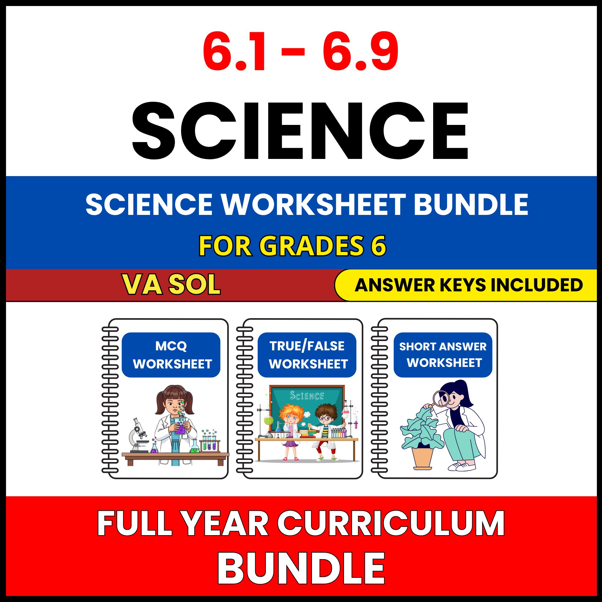VA SOL Science | Full Year Curriculum | 405 Worksheets BUNDLE | Grade 6