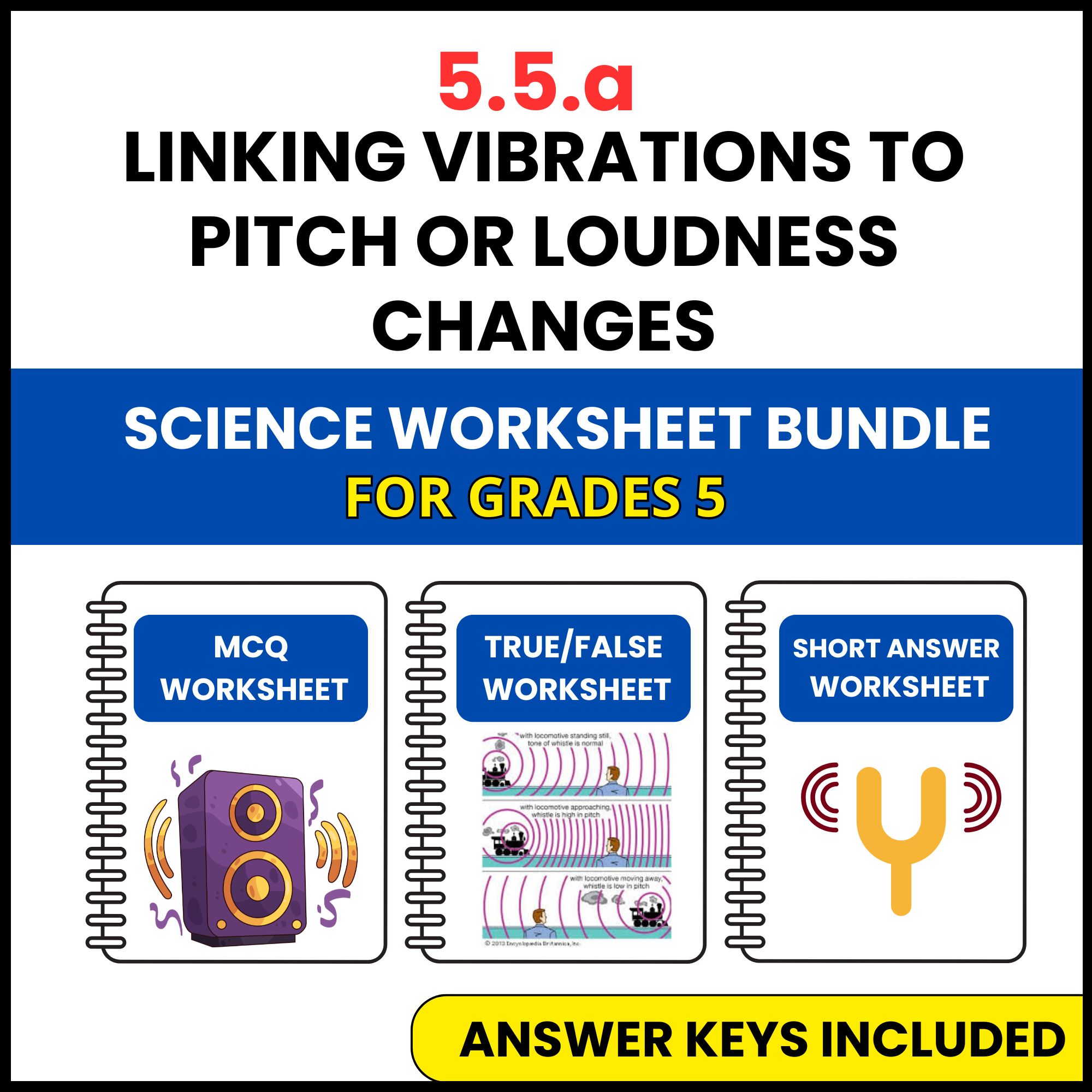 VA SOL Science | Linking Vibrations to Pitch or | 3 Worksheets | Grade 5